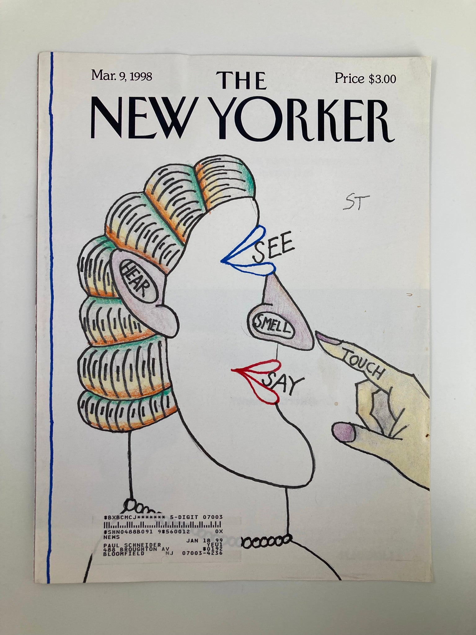 COVER ONLY The New Yorker March 9 1998 The Five Senses by Saul Steinberg