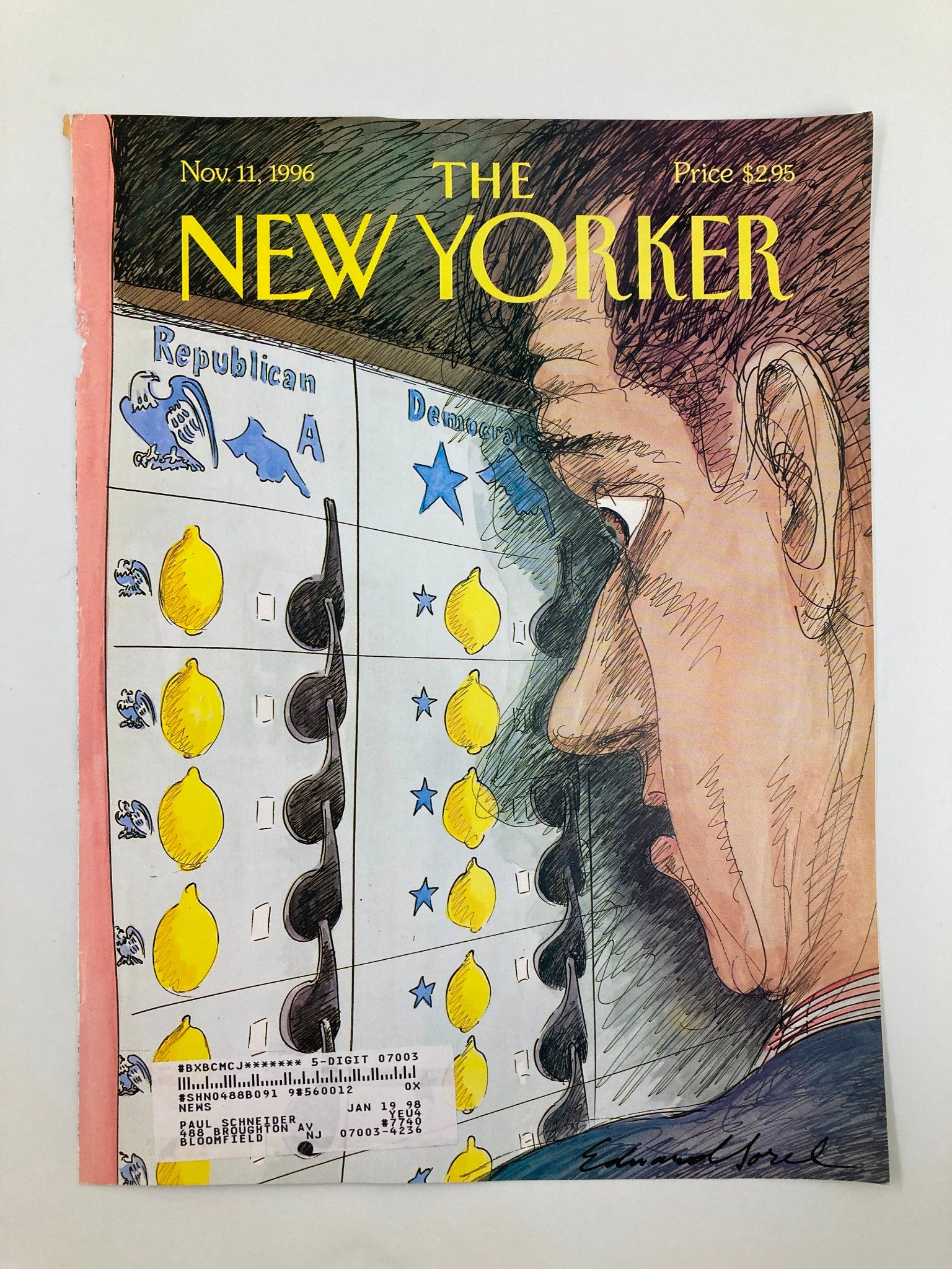 COVER ONLY The New Yorker November 11 1996 The Same Coin Dems & Repubs E. Sorel