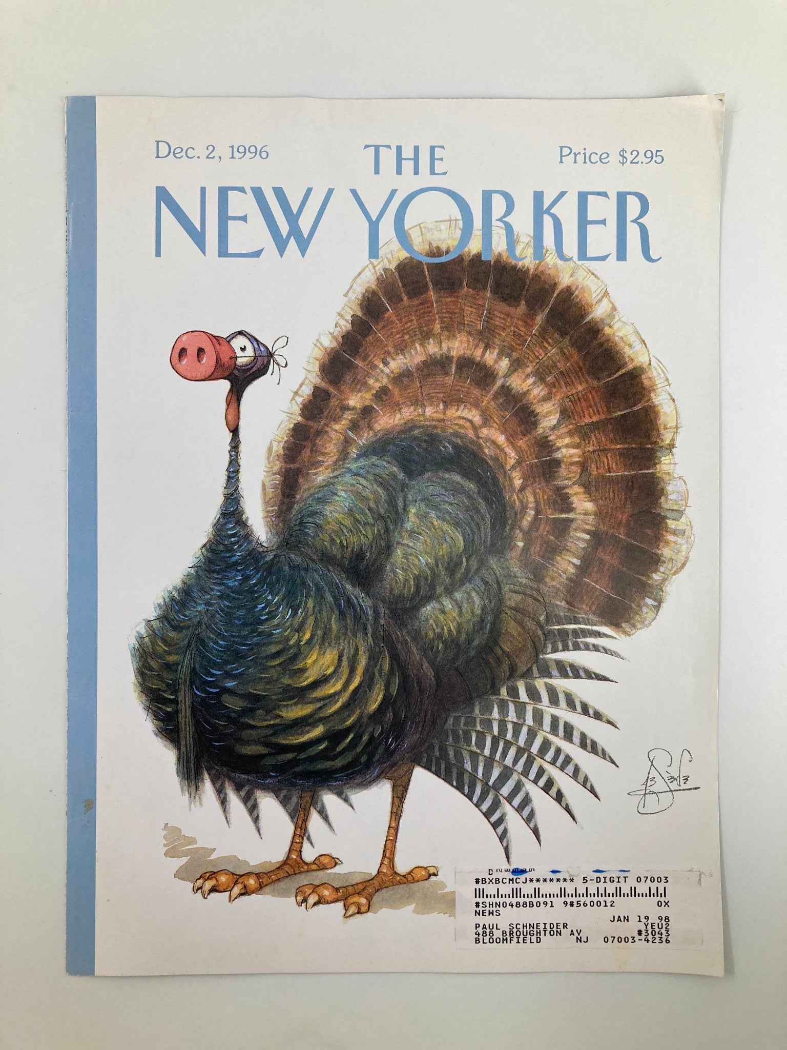 COVER ONLY The New Yorker December 2 1996 Dressed Turkey by Peter de Seve