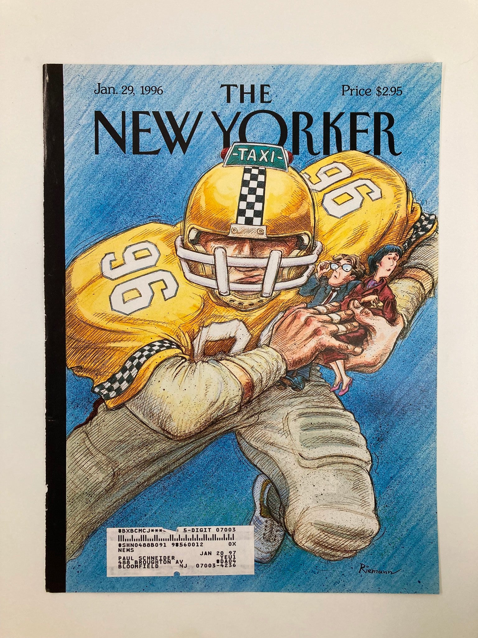 COVER ONLY The New Yorker January 29 1996 N.Y. Cabs by George Riemann