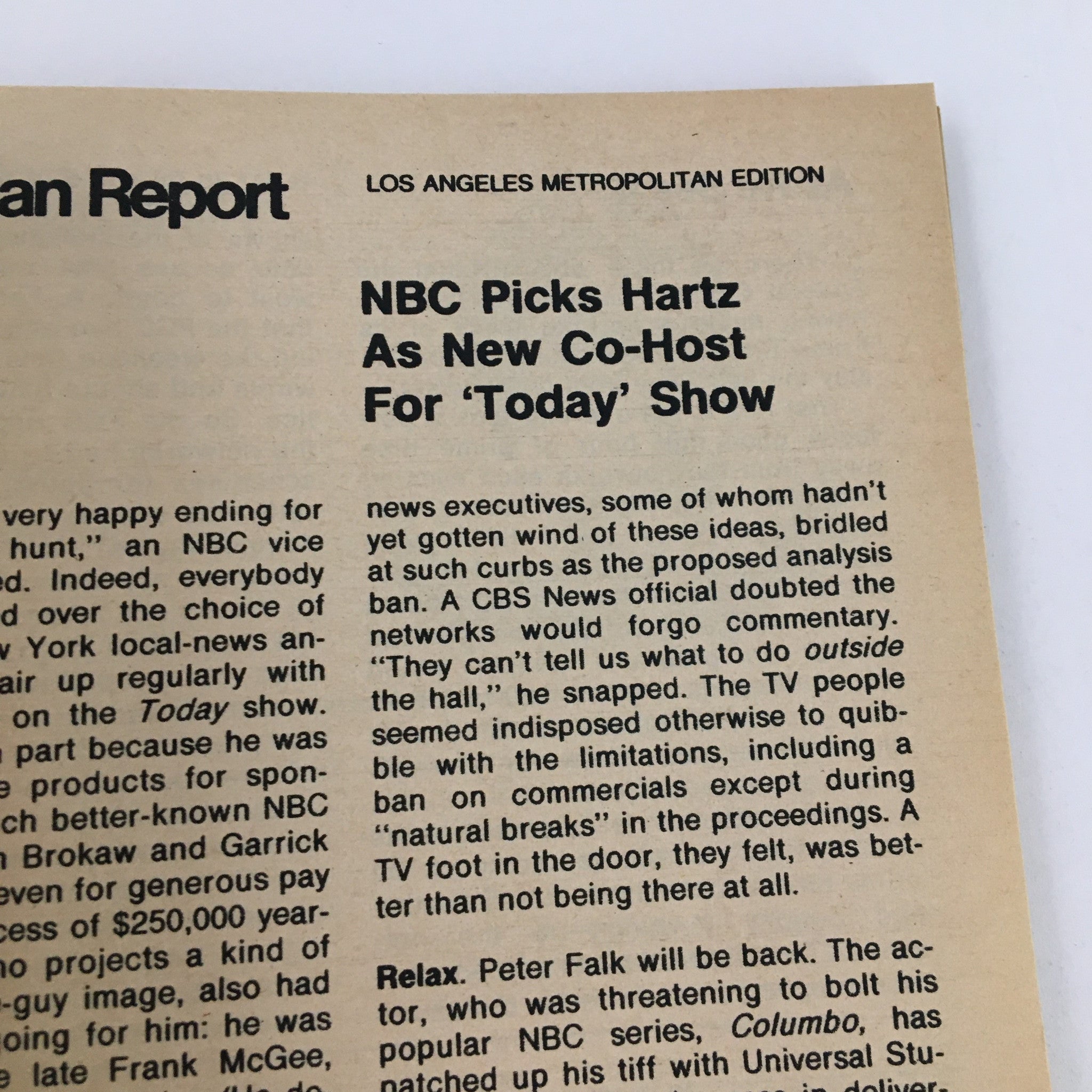 Inside article page from TV Guide Magazine August 3, 1974, discussing NBC's new co-host for the 'Today' show, relevant to the era of Kevin Tighe and Randolph Mantooth.