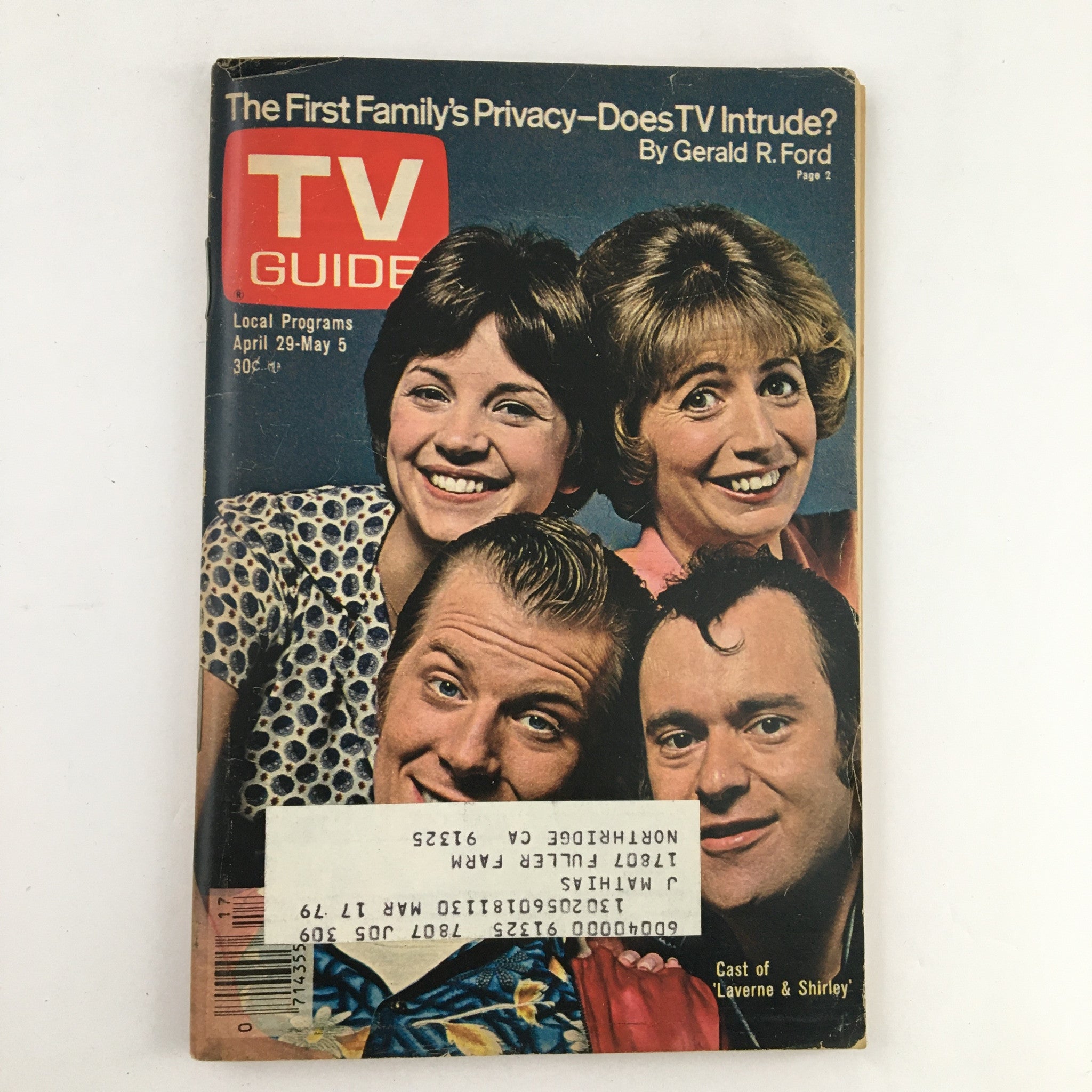 TV Guide Magazine April 29 1978 Cindy Williams and Penny Marshall L.A. Edition