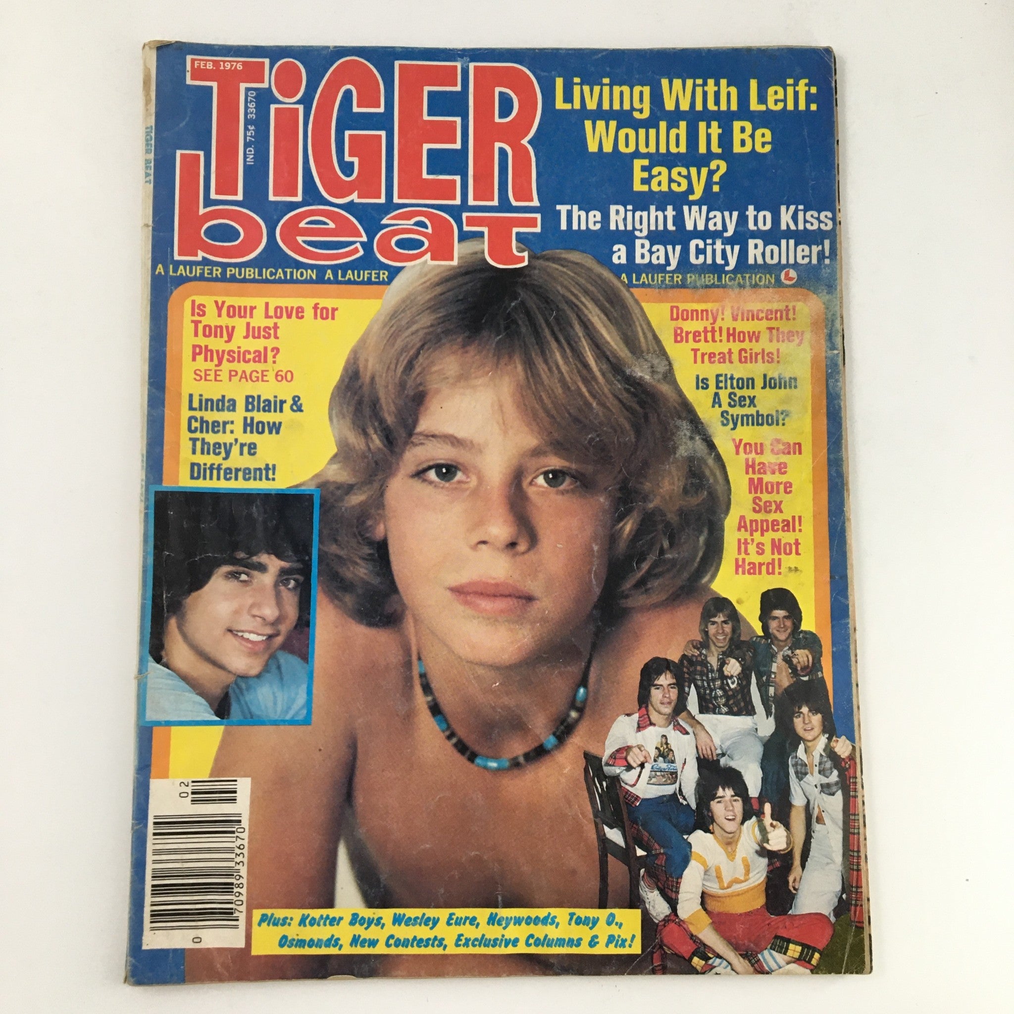 Cover of Tiger Beat Magazine February 1976 featuring Shaun Cassidy and the Kotter Boys, showcasing pop culture highlights from the era.