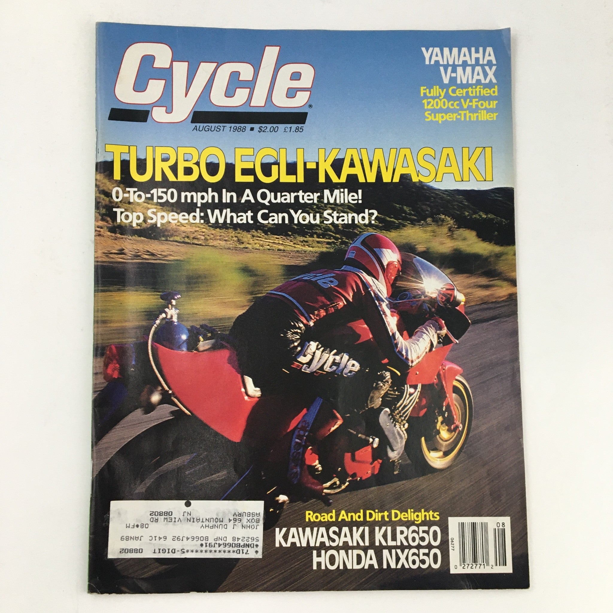 Cycle Magazine August 1988 Turbo Egli-Kawasaki and Yamaha V-Max Super-Thriller