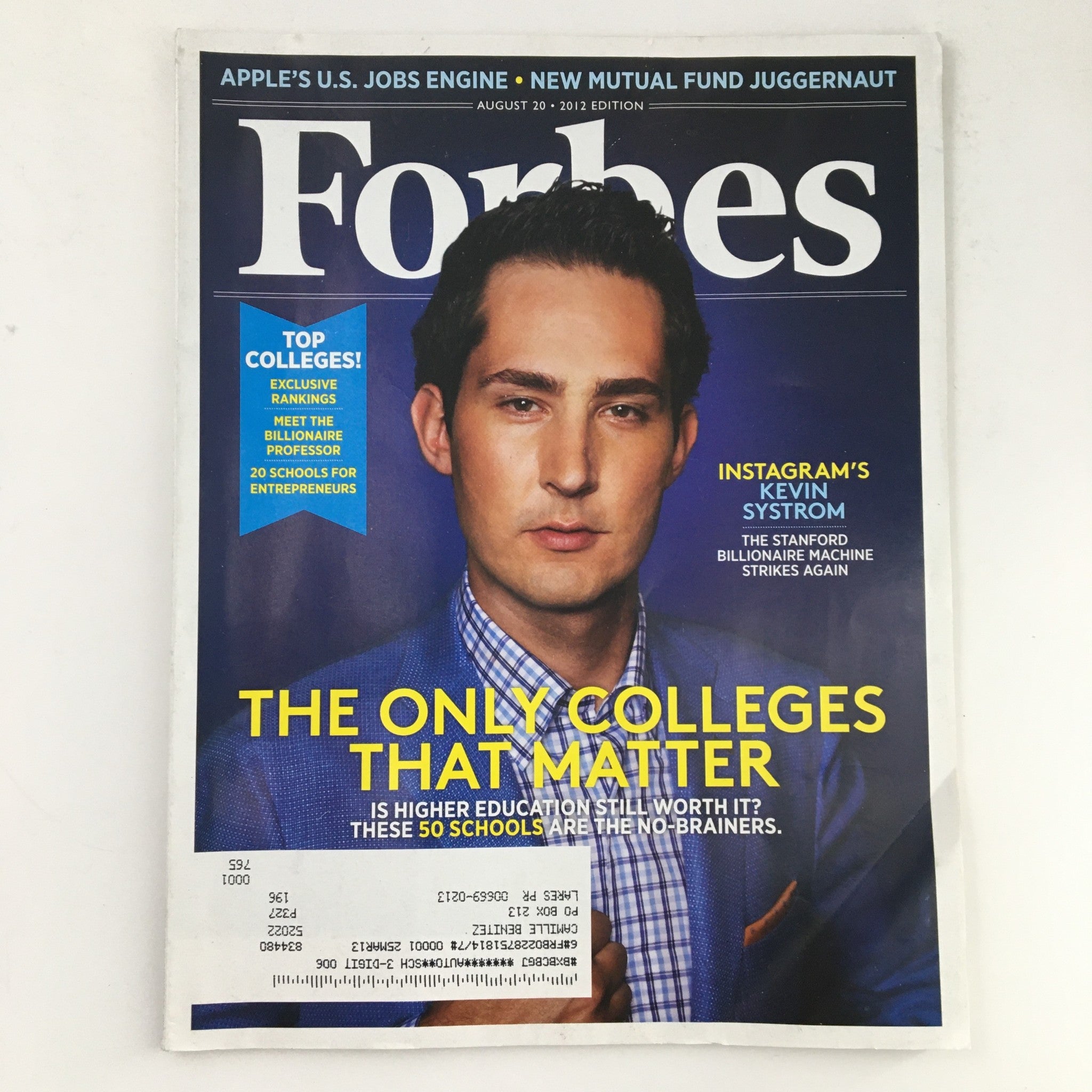 Forbes Magazine August 20 2012 Edition Instagram's Kevin Systrom