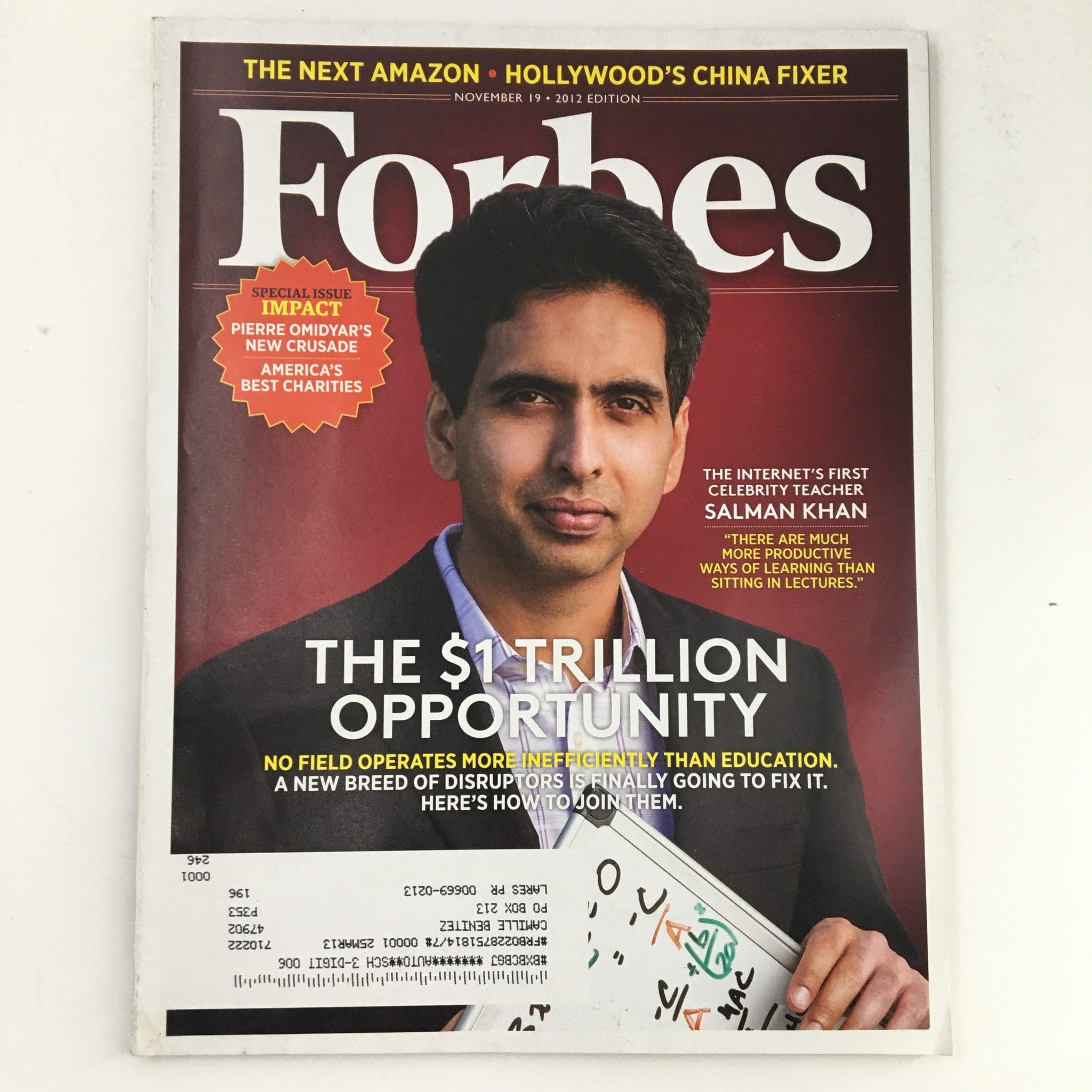 Forbes Magazine November 19 2012 Edition Celebrity Teacher Salman Kahn