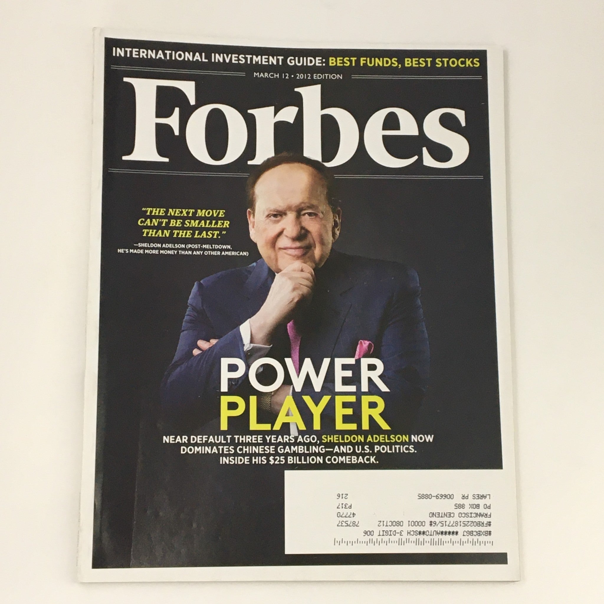 Forbes Magazine March 12 2012 Power Player Sheldon Adelson Dominates Gambling