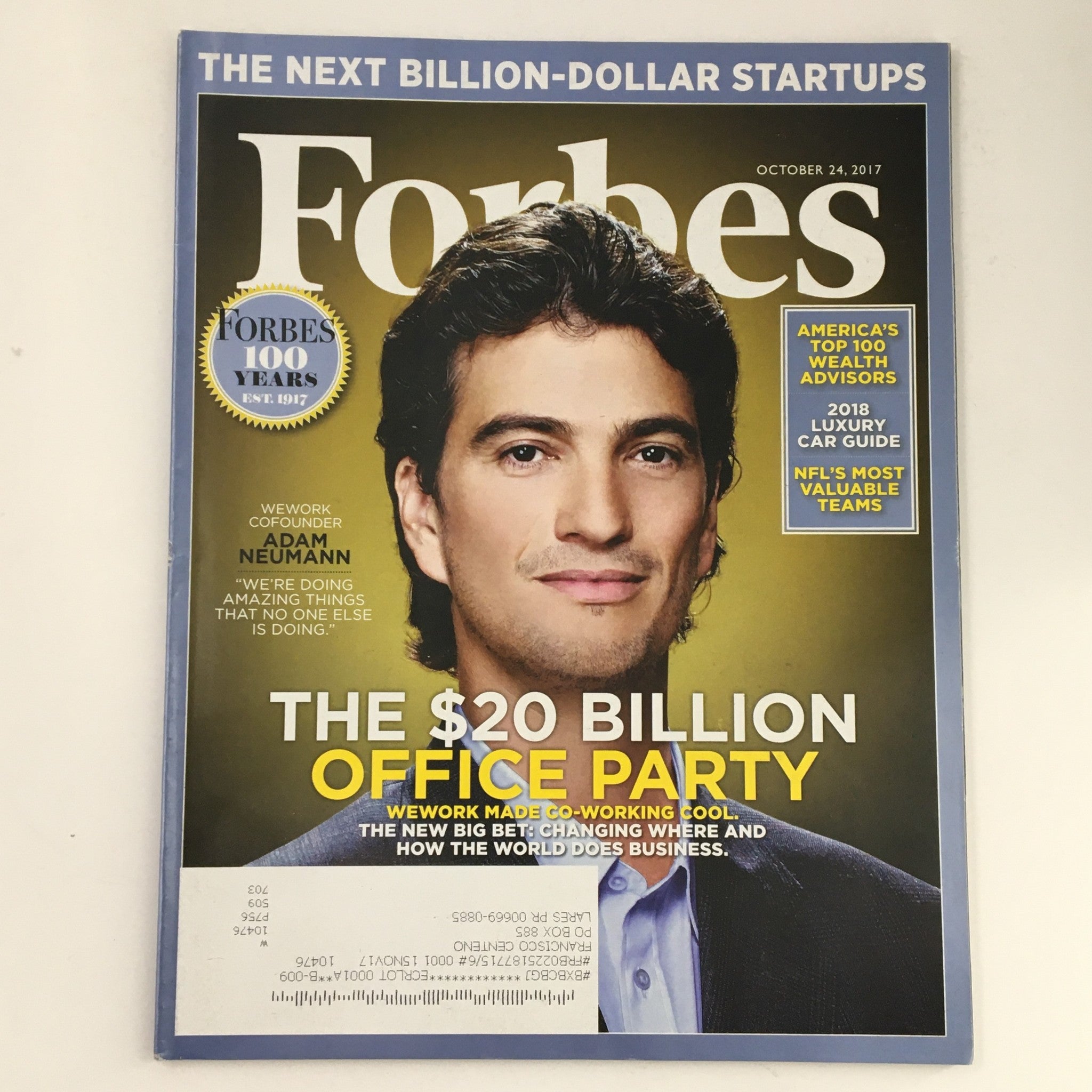 Forbes Magazine October 24 2017 Office Party WeWork Cofounder Adam Neumann