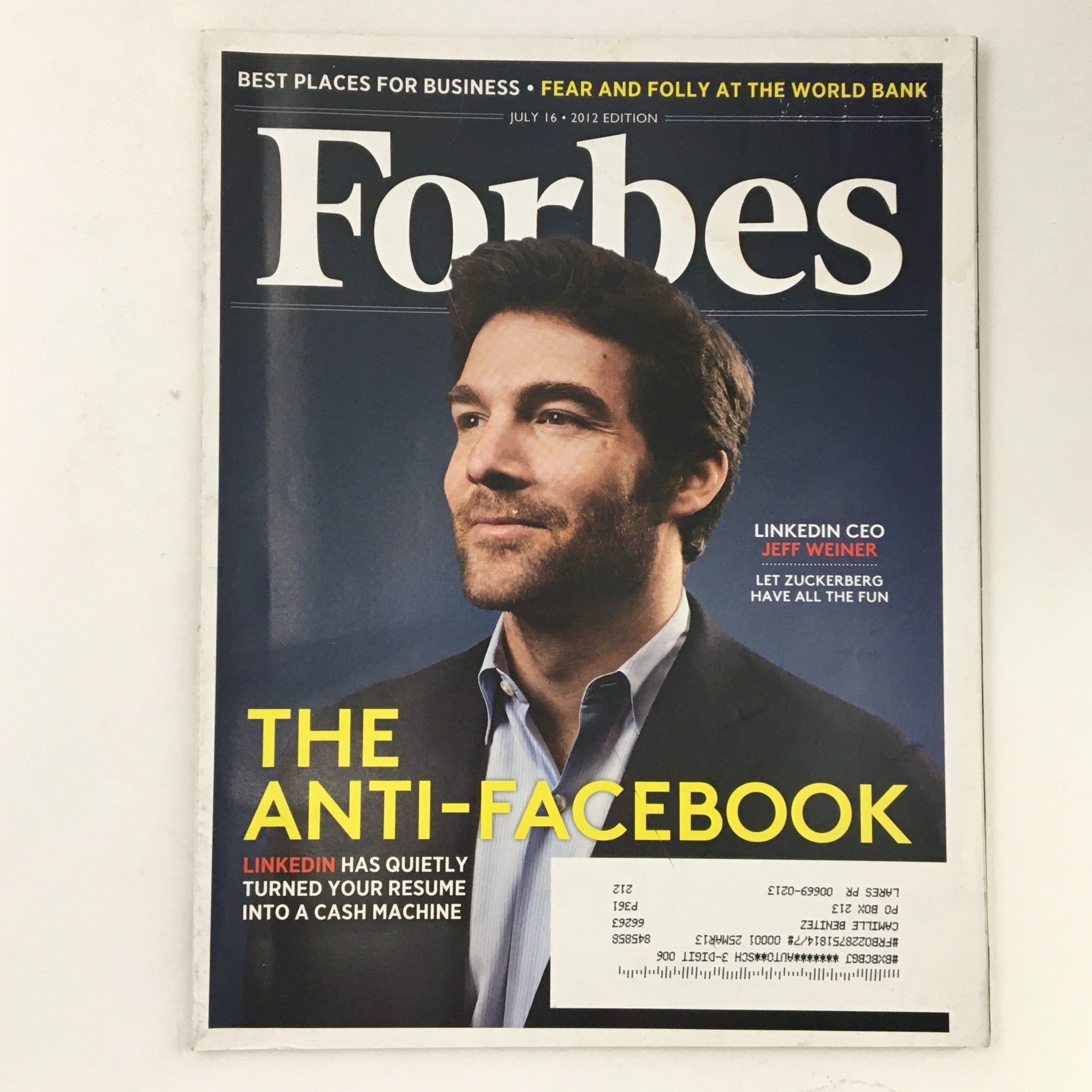 Forbes Magazine July 16 2012 The Anti-Facebook Linkedin CEO Jeff Weiner