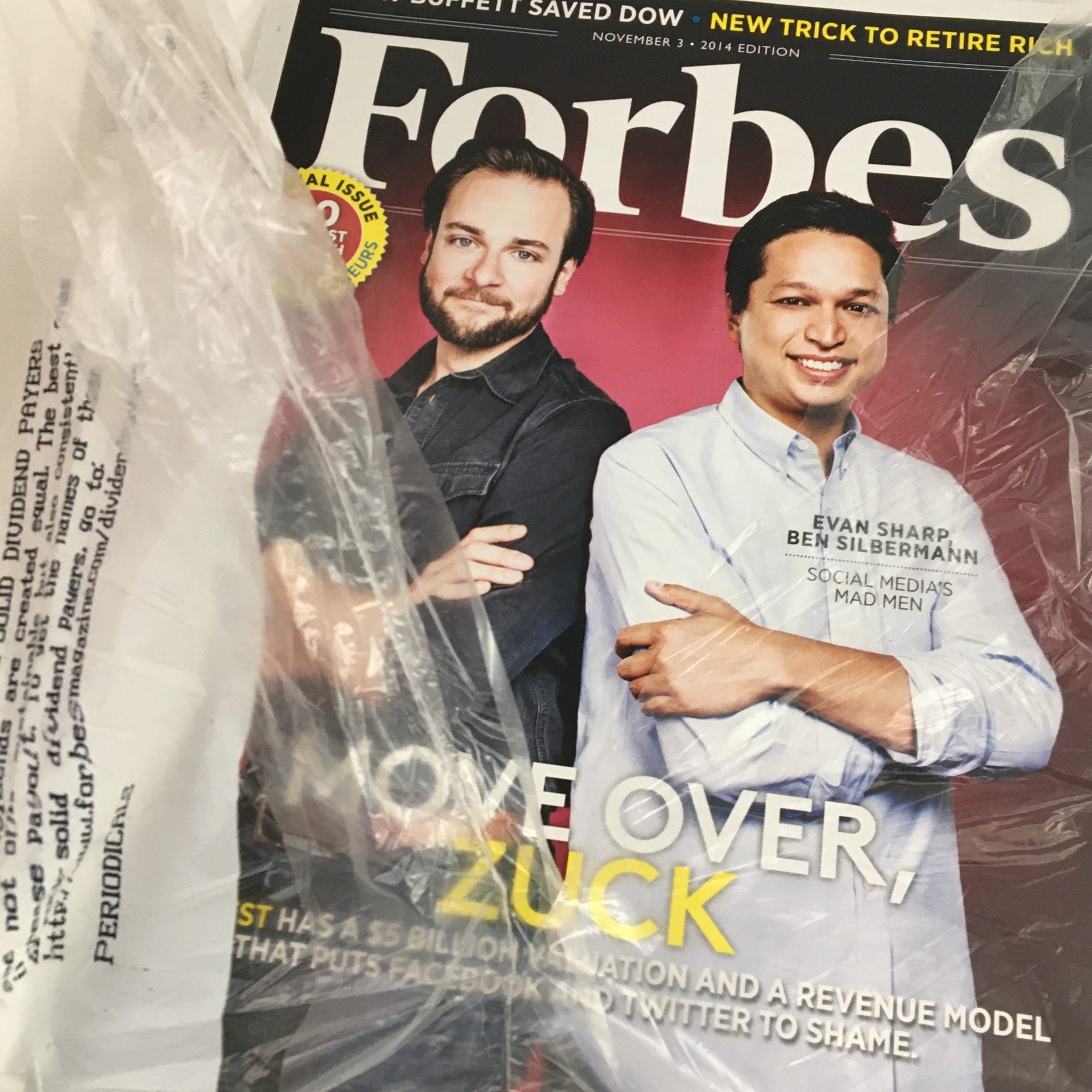 Forbes Magazine November 3 2014 Evan Sharp & Ben Silbermann Social Media Mad Men