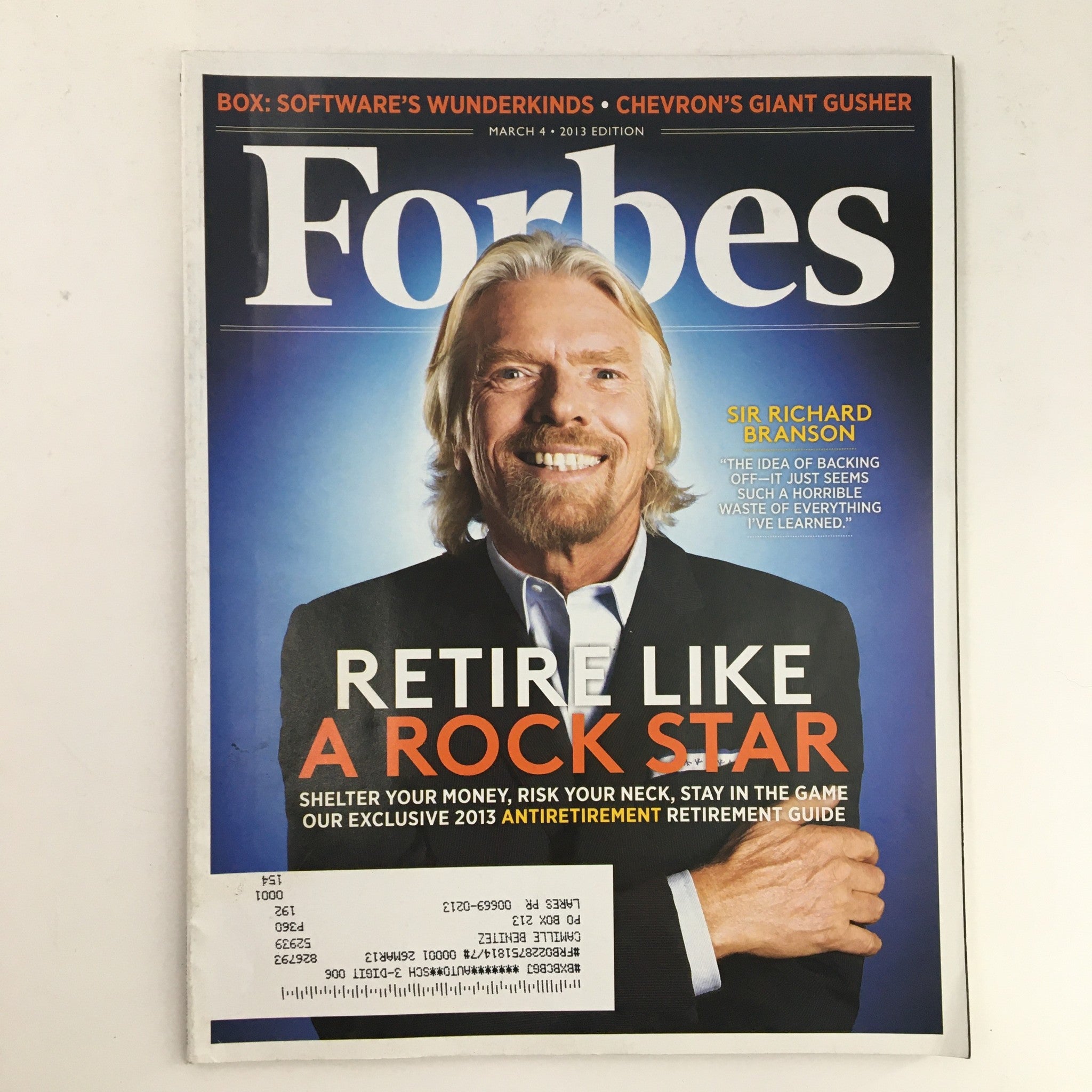 Forbes Magazine March 14 2013 Retire Like A Rock Star Sir Richard Branson