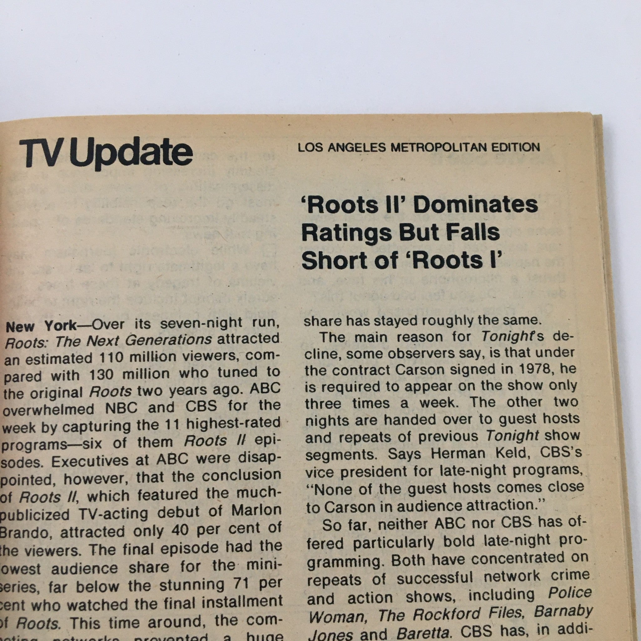 TV Update section of TV Guide Magazine March 10 1979 discussing ratings of 'Roots II'. Insightful content reflecting on popular television shows of the late 1970s.