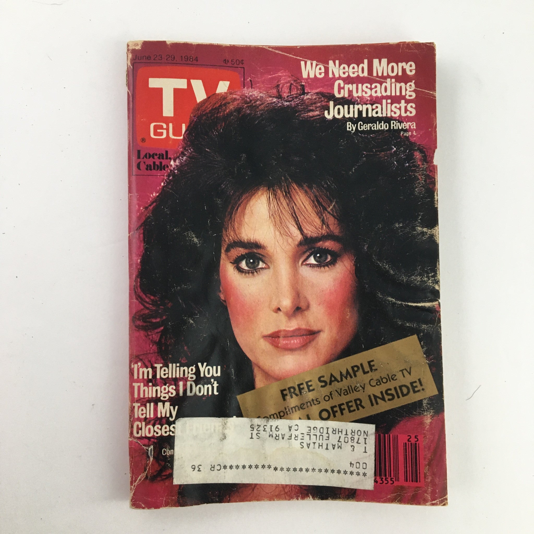 Cover of TV Guide Magazine dated June 23, 1984, featuring Connie Sellecca and the title 'We Need More Crusading Journalists' by Geraldo Rivera.