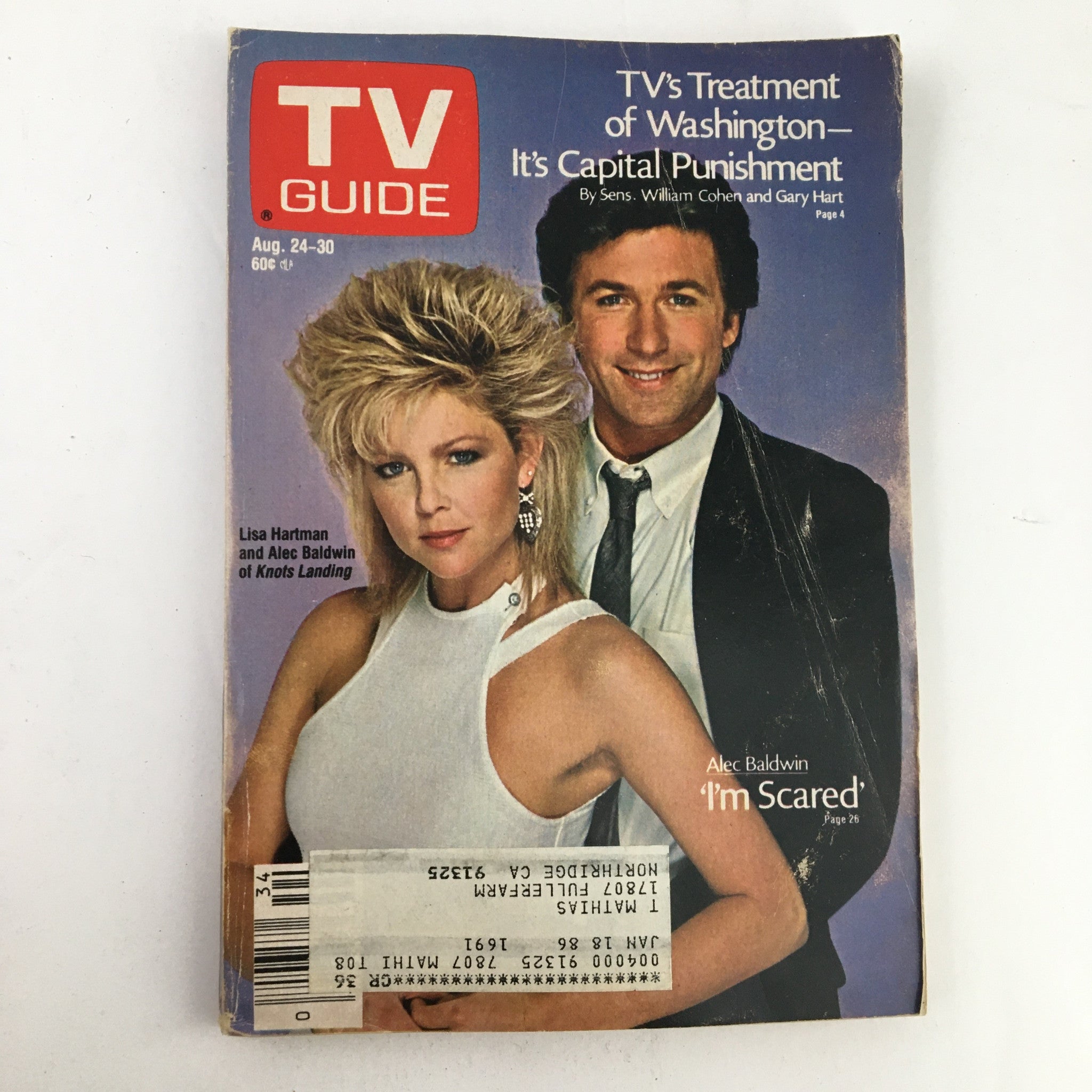 TV Guide Magazine August 24 1985 Lisa Hartman and Alec Baldwin L.A. Edition