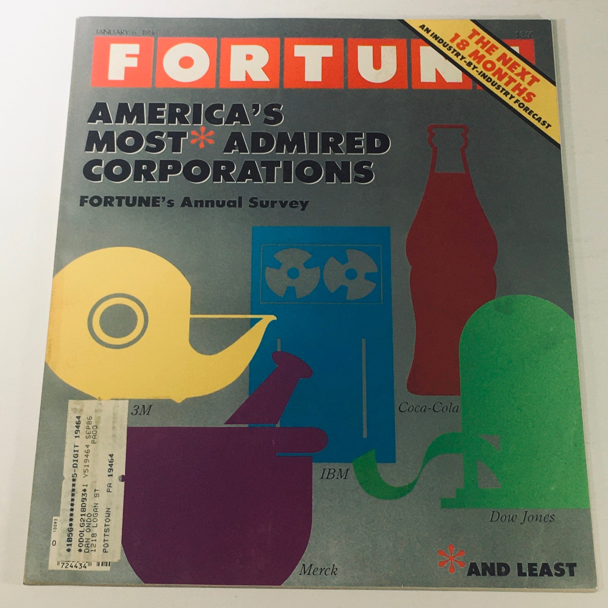 VTG Fortune Magazine January 6 1986 - America's Most Admired Corporations Survey