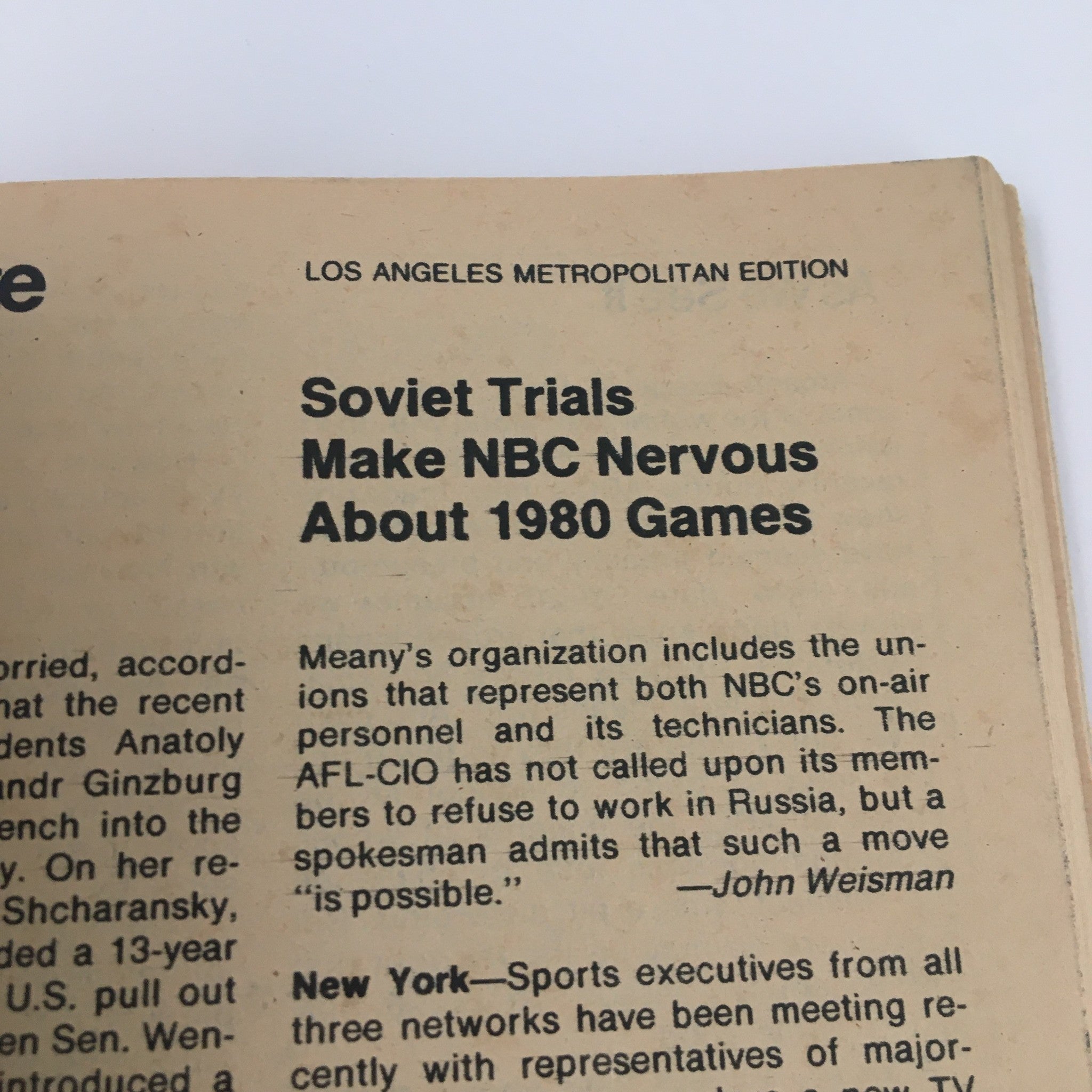 Page from TV Guide Magazine July 29 1978 discussing NBC's concerns about the 1980 Olympics amidst geopolitical tensions, as part of the Los Angeles metropolitan edition.