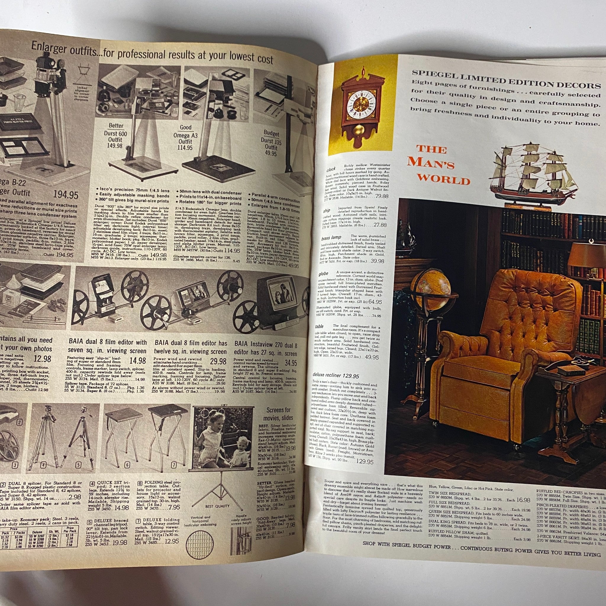 1969 Spiegel Spring and Summer Catalog presenting home decor items and furnishings, featuring a classic chair and decorative memorabilia.