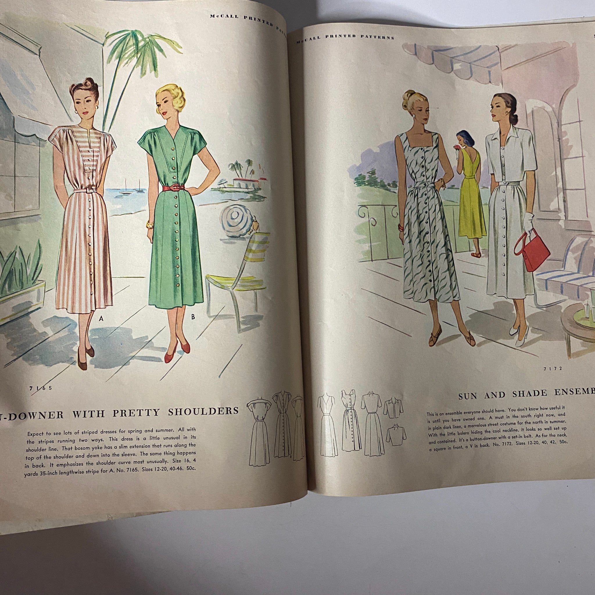 1948 McCall Spring Pattern Book Catalog showcasing models in fashionable dresses with a fitted bodice and stylish designs, illustrating the appeal of spring attire.