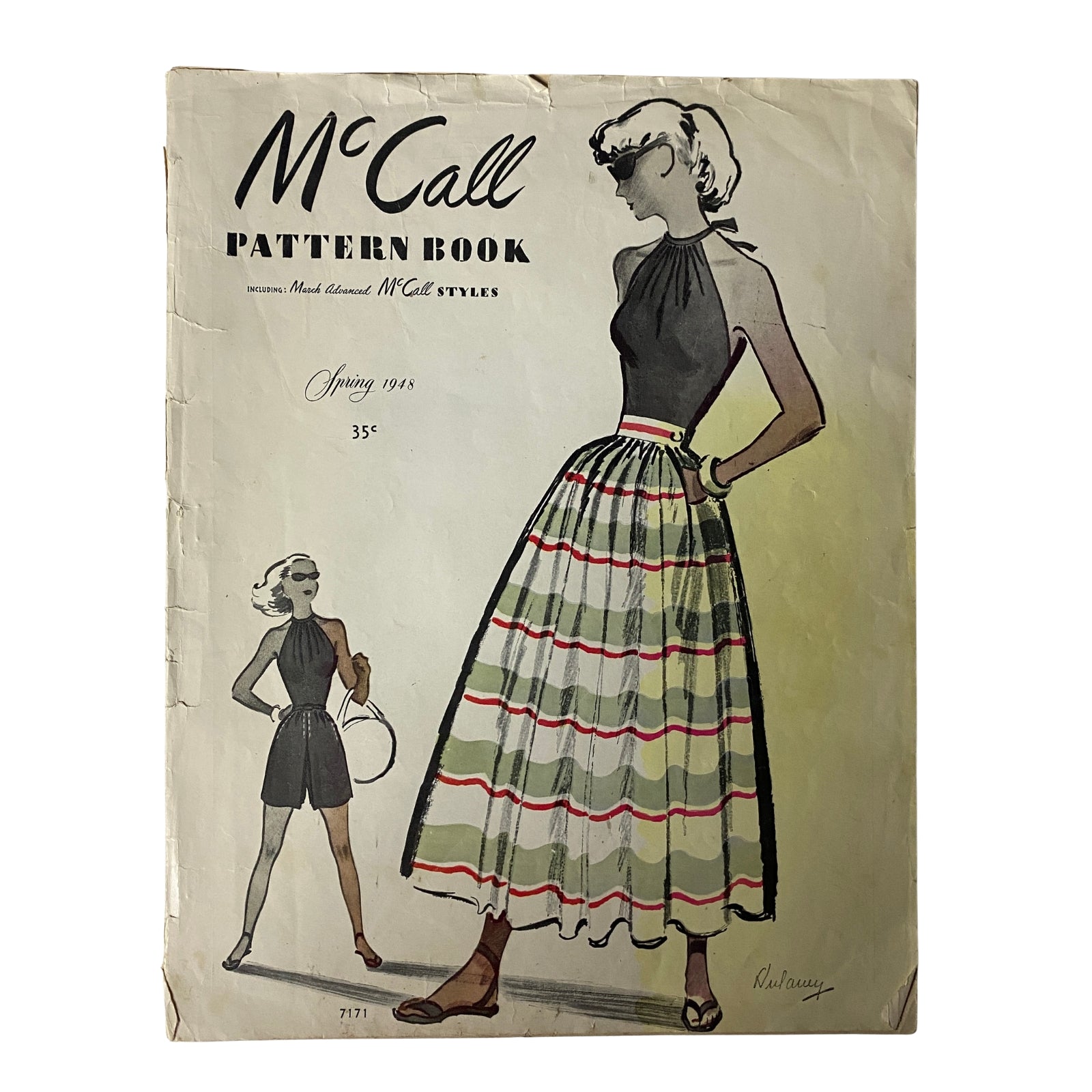 Cover of 1948 McCall Styles Spring Pattern Book Catalog featuring fashionable illustrations of women in stylish outfits, showcasing a blend of elegance and creativity.