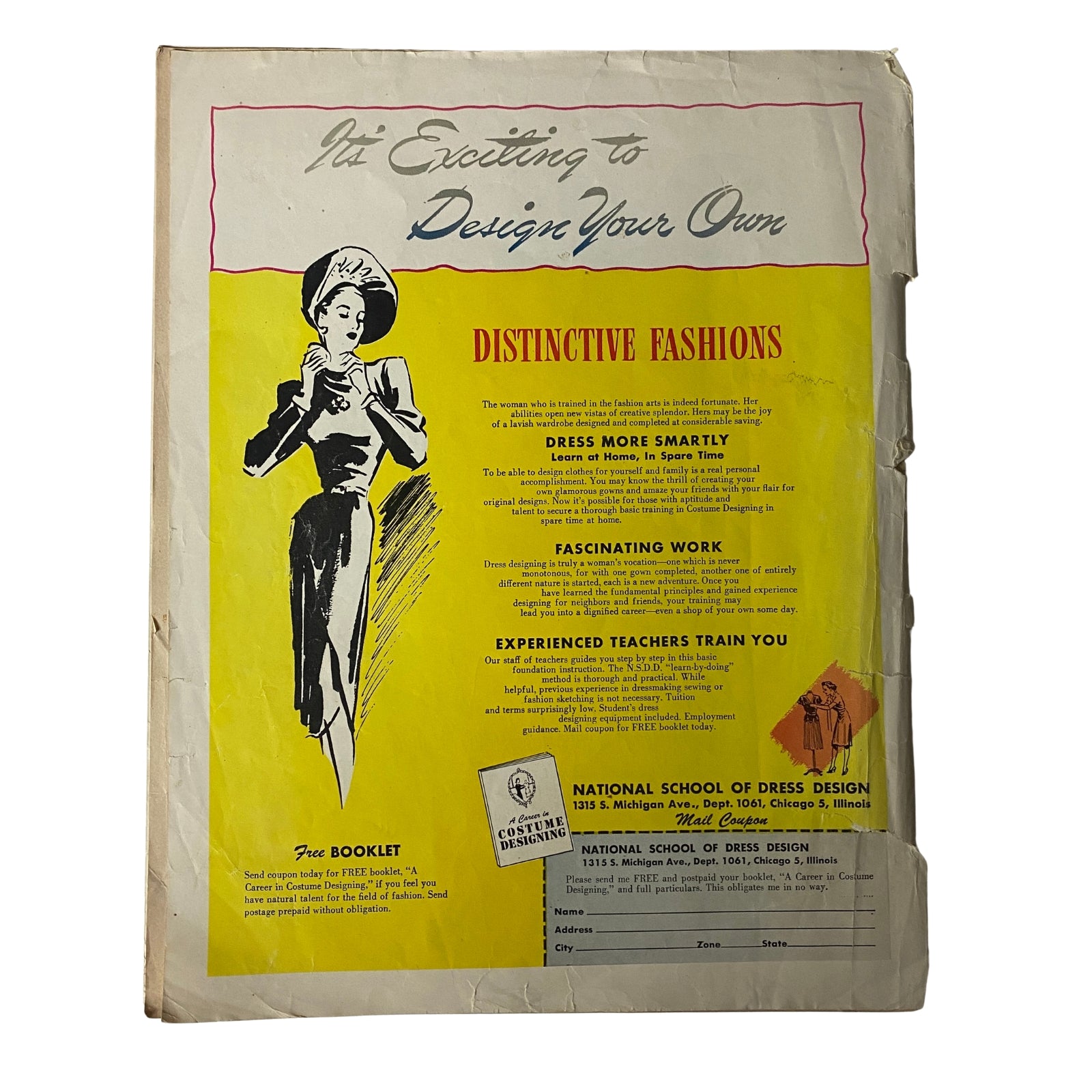 1948 McCall Styles Spring Pattern Book Catalog cover page titled 'It's Exciting to Design Your Own', promoting distinctive fashions and home sewing education.