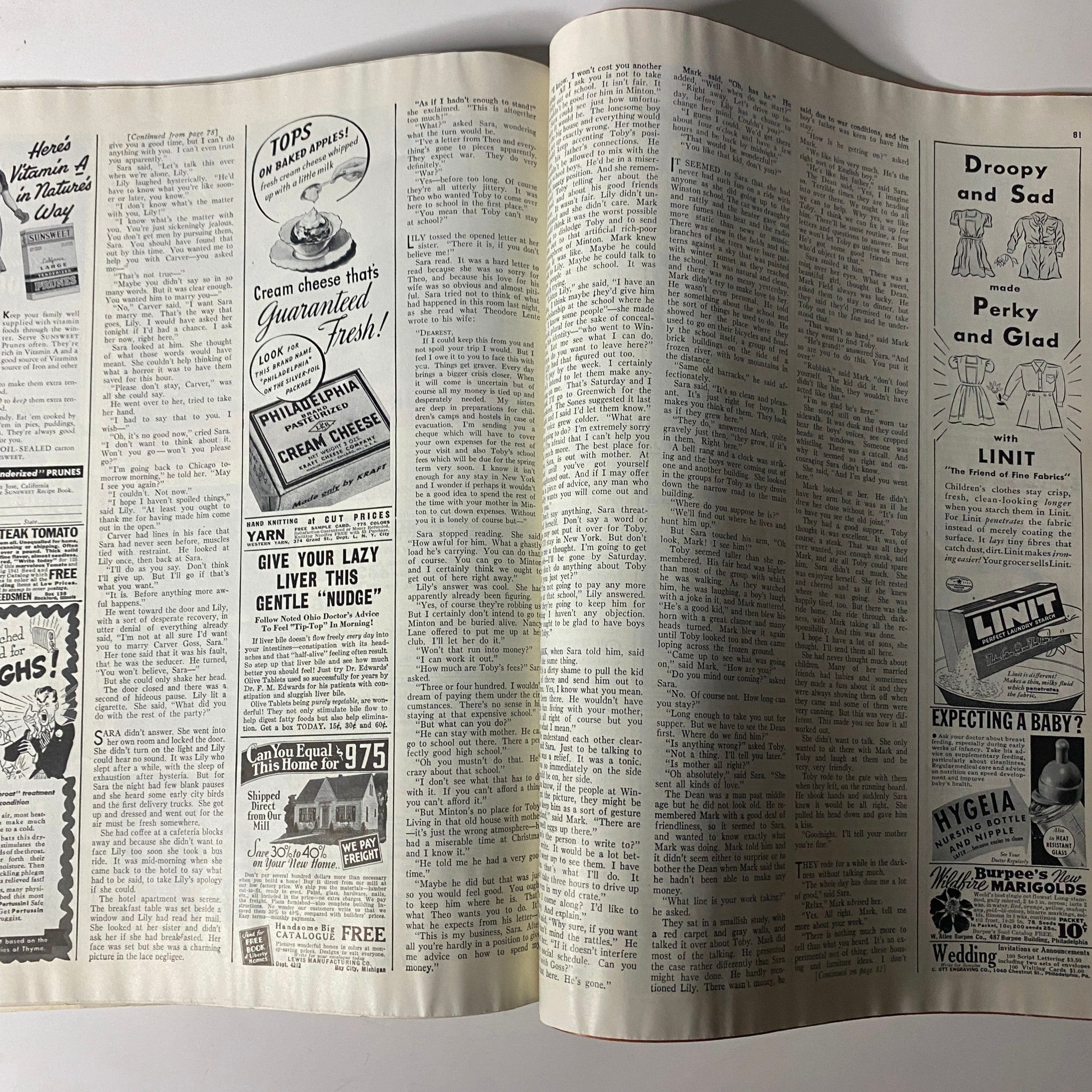 Interior page of McCall's Three Magazine in One February 1941 showcasing articles, advertisements, and insights into American women's lives before World War II.
