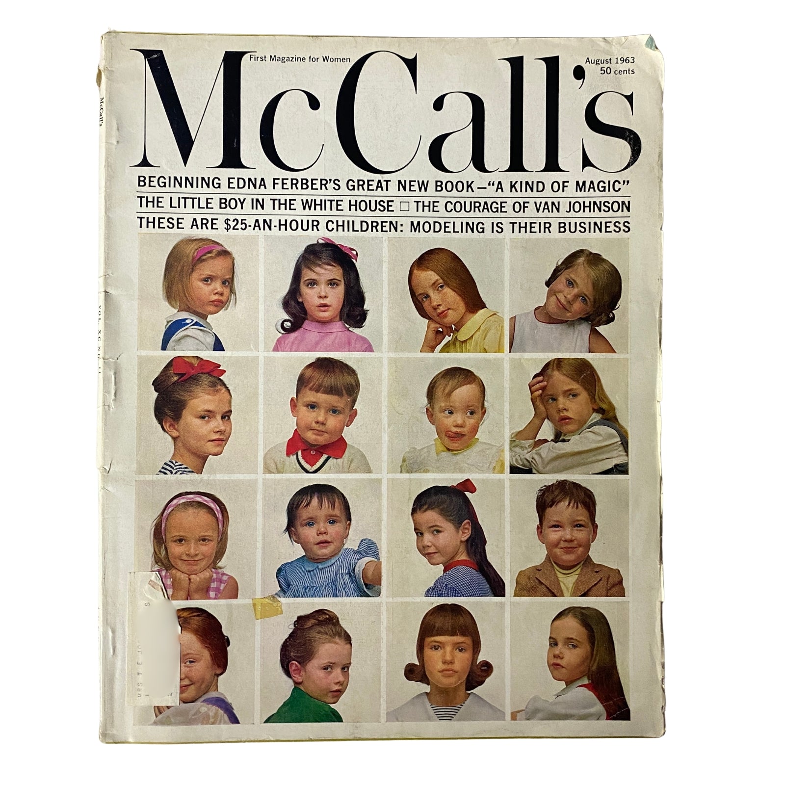 Cover of McCall's Magazine August 1963 featuring the article '$25-Hour Children: Modeling is Their Business' along with photographs of various young child models.