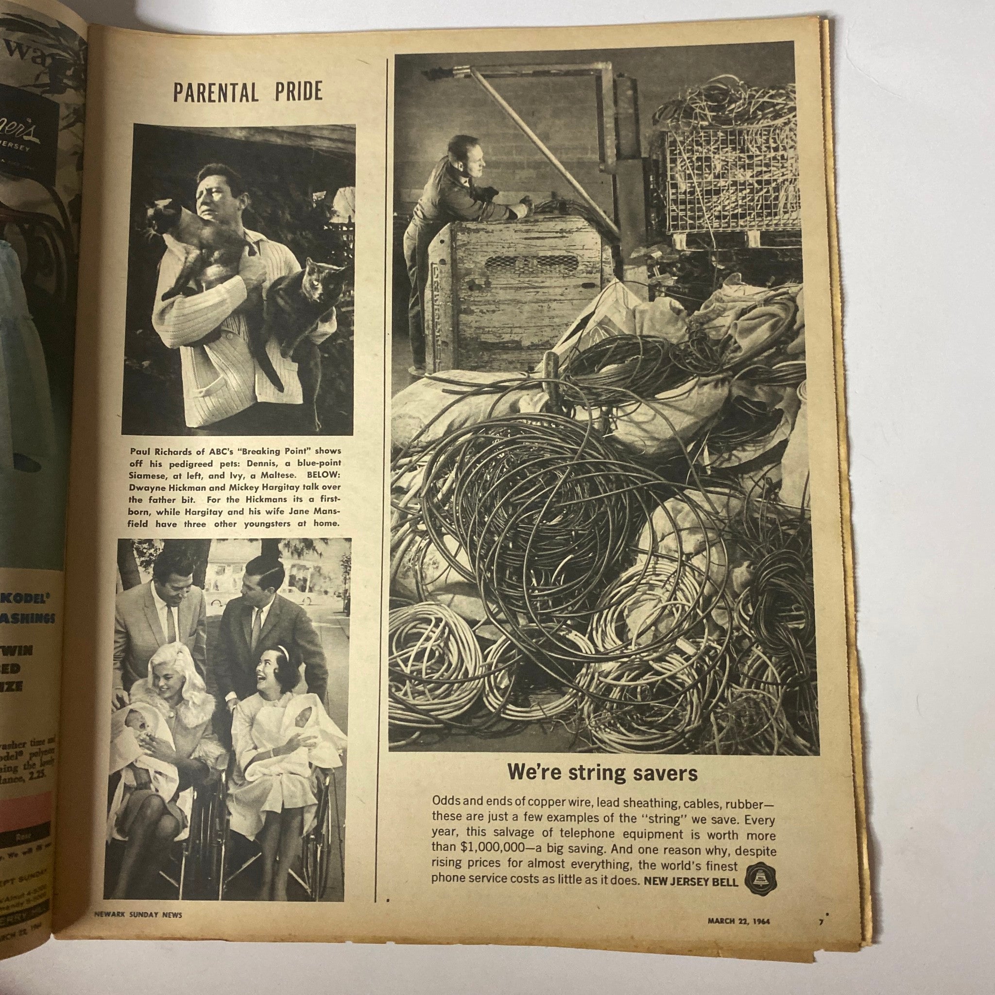 Article page from Sunday Newark News Magazine, March 22, 1964, highlighting a feature on parental pride with images of families.