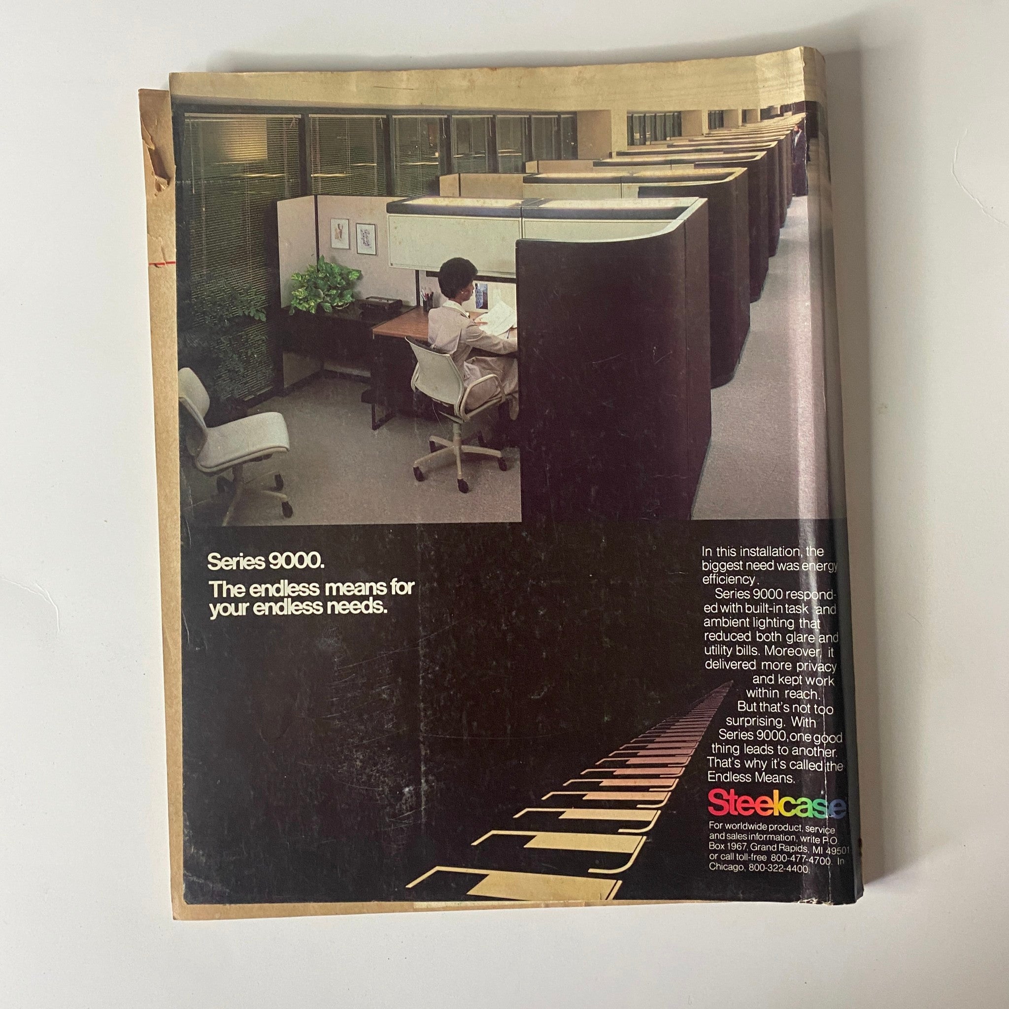 Back cover of Fortune Magazine from February 25, 1980, featuring an advertisement for Steelcase office furniture, reflecting the design trends of the era.