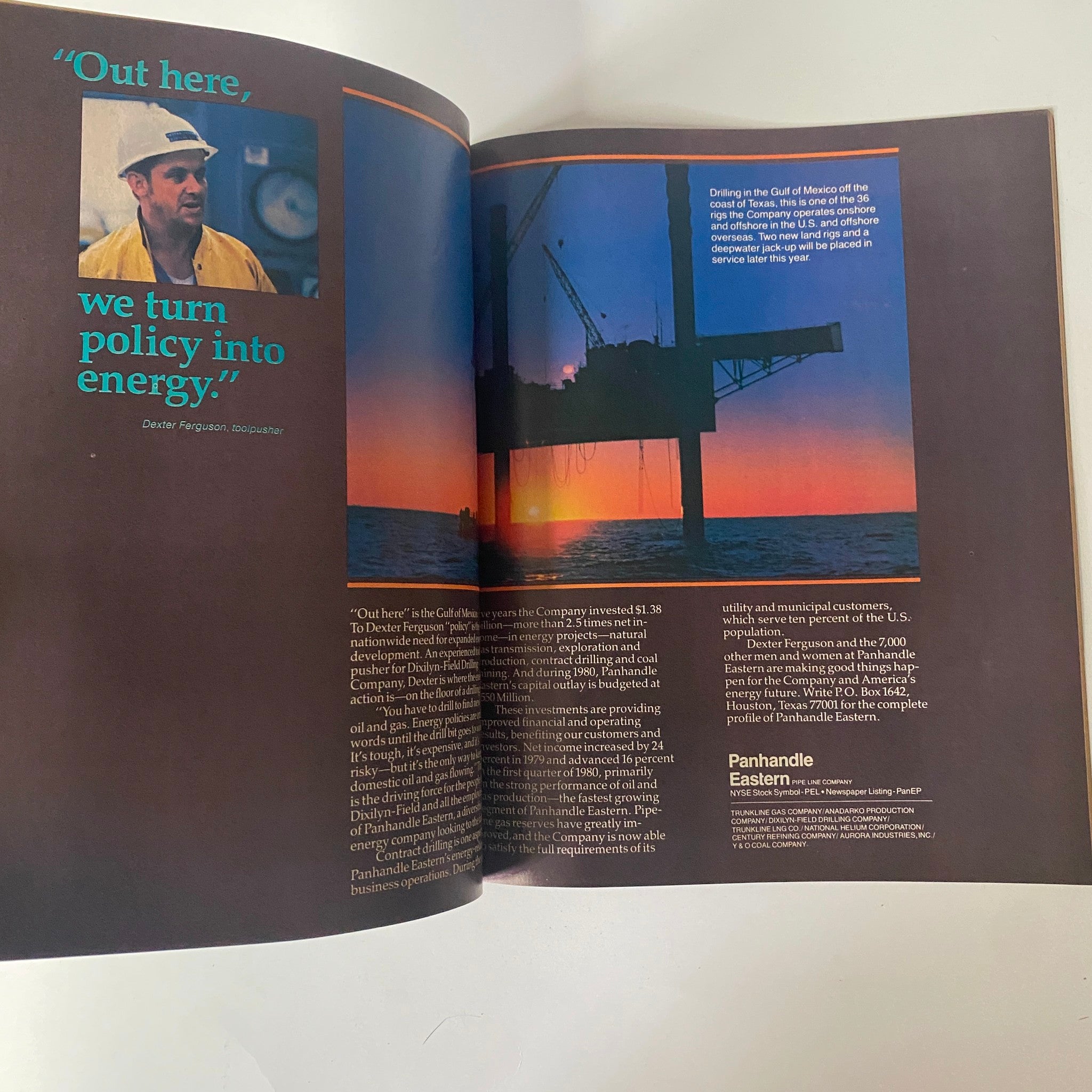 Interior page of Fortune Magazine July 28, 1980 featuring a quote about energy policy alongside a striking sunset image, illustrating the magazine's exploration of business and policy issues.