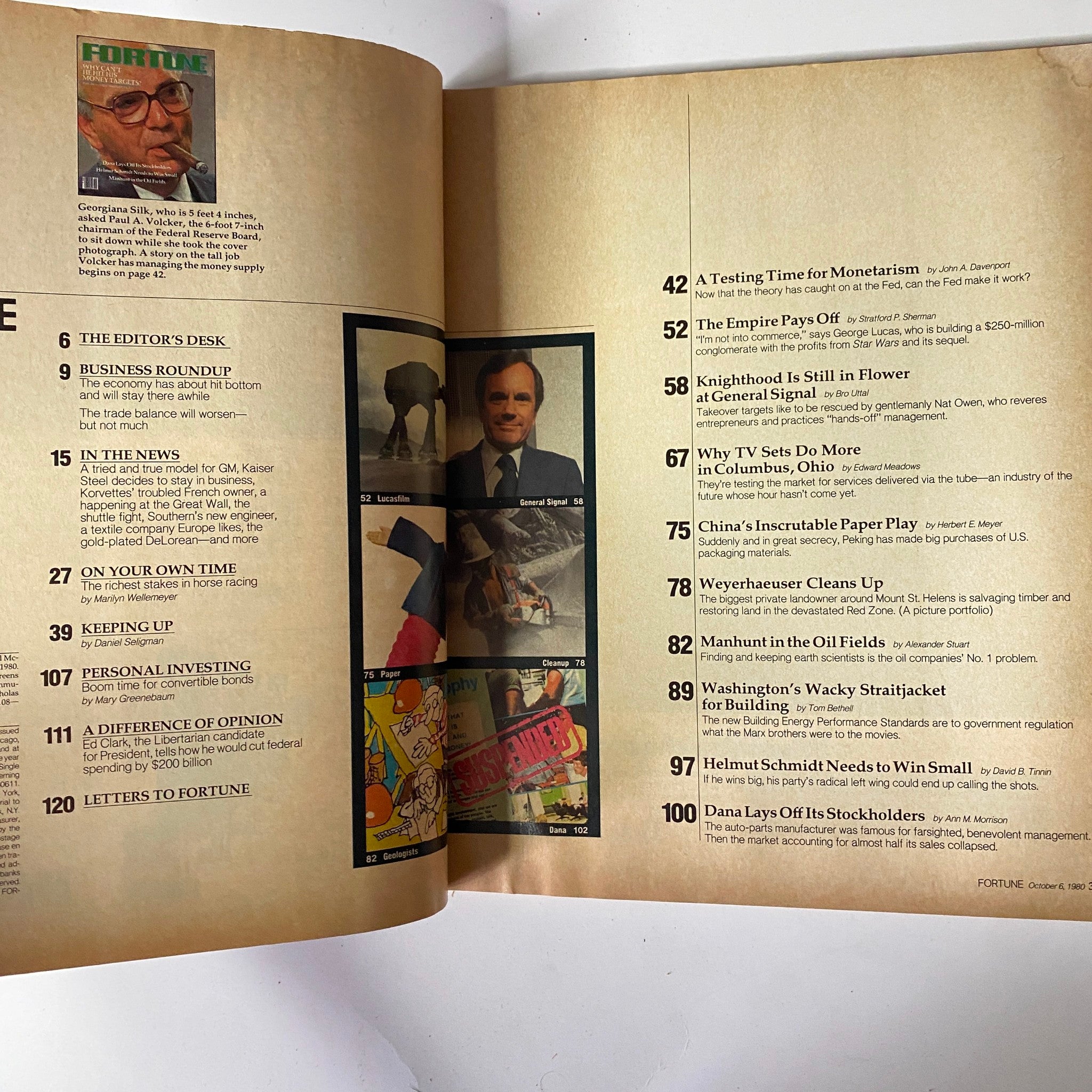 Fortune Magazine October 6, 1980, featuring Federal Reserve Chairman Paul Volcker on the cover with article highlights including 'A Testing Time for Monetarism' and corporate leadership insights.