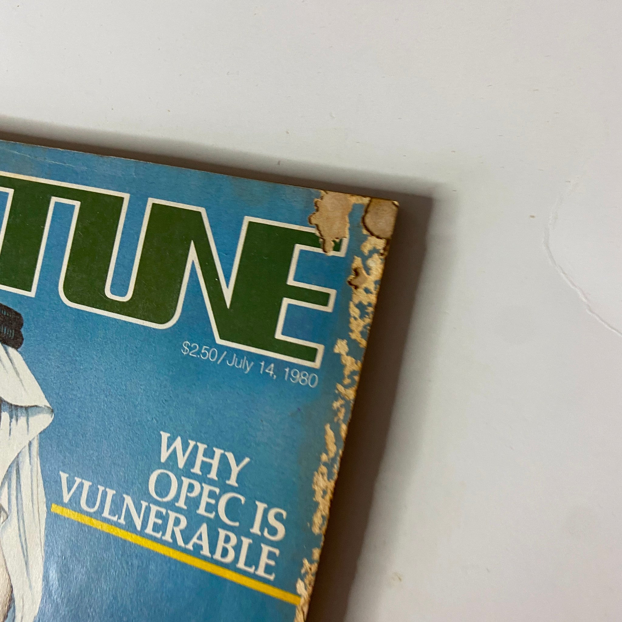 Close-up of the Fortune Magazine July 14, 1980 cover, highlighting the text 'Why OPEC Is Vulnerable' and the magazine's unique design featuring Humpty Dumpty.