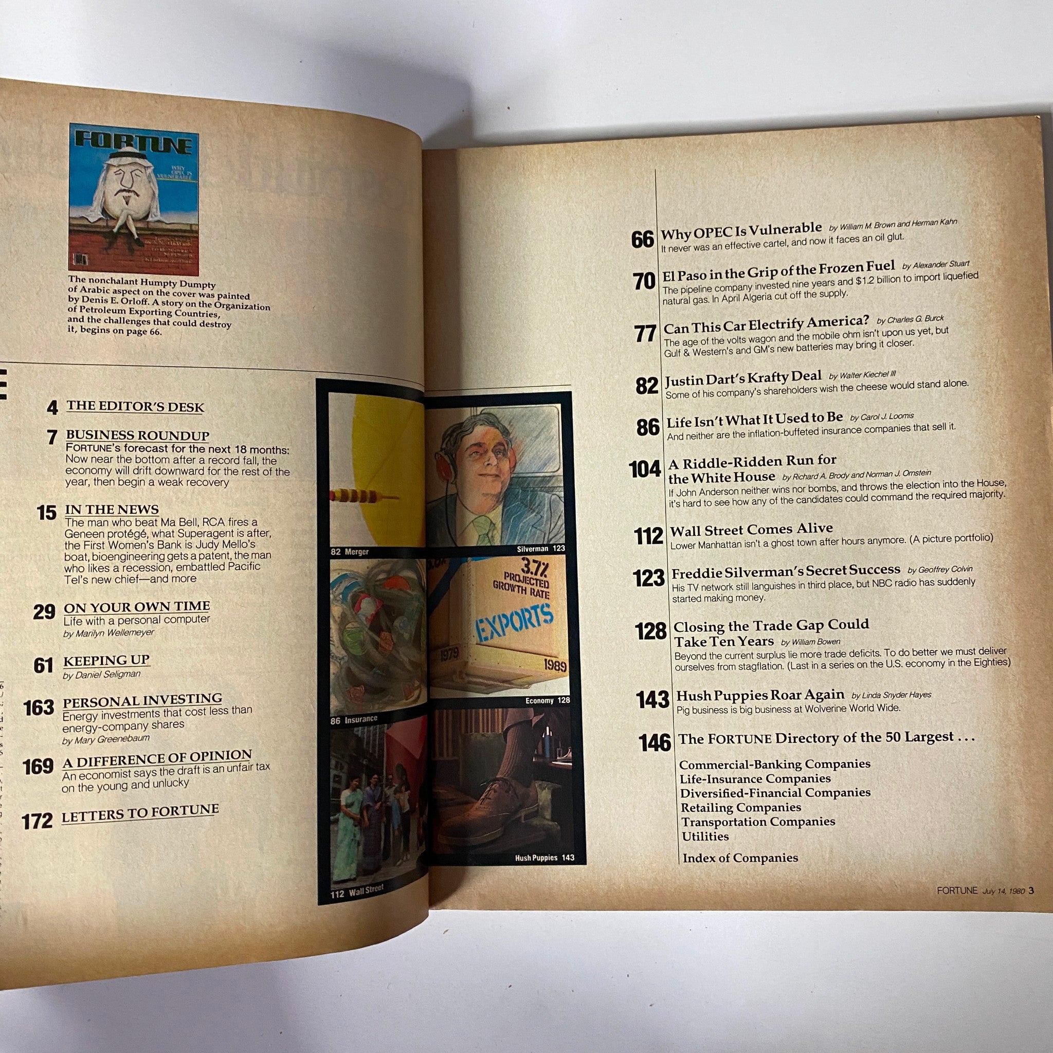 Inside page of Fortune Magazine – July 14, 1980 featuring the cover and a table of contents including articles like 'Why OPEC Is Vulnerable' and 'Life Isn’t What It Used to Be.'