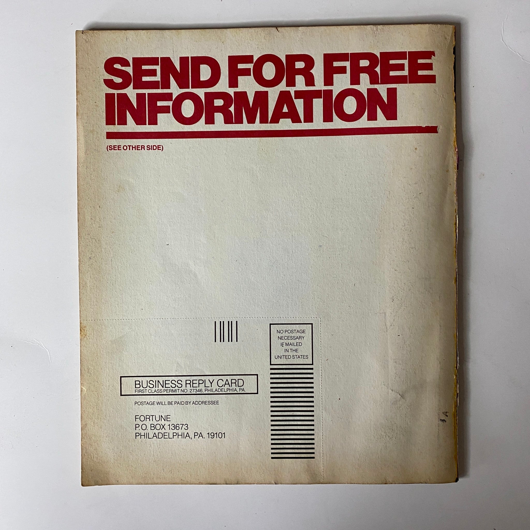 Back cover of Fortune Magazine January 12, 1981 displaying a call to action for readers to send for more information.