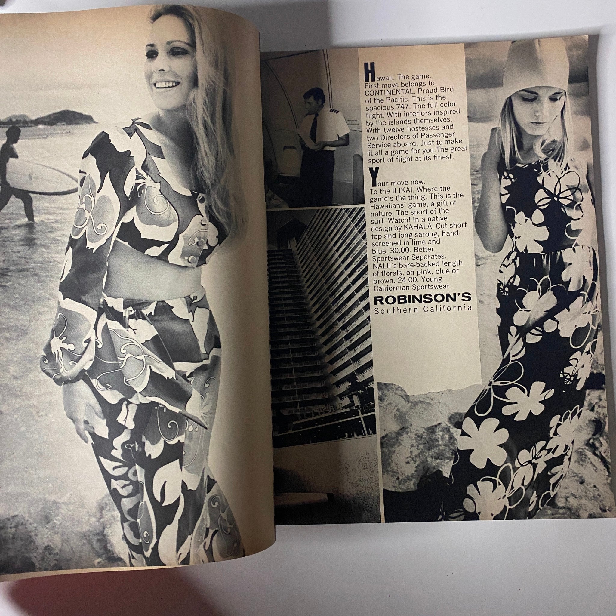 An illustration from Vogue Magazine May 1971 showcasing a model in a floral outfit, capturing the summer fashion trends of the 1970s.