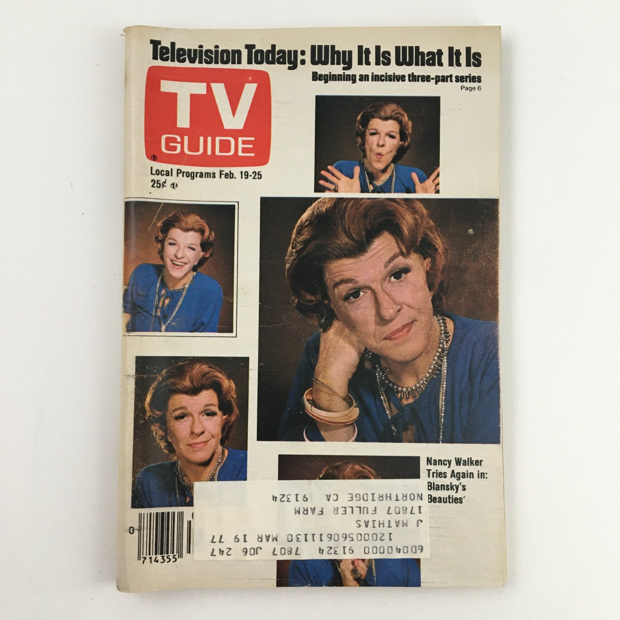 TV Guide Magazine February 19 1977 Nancy Walker Tries Again L.A. Edition