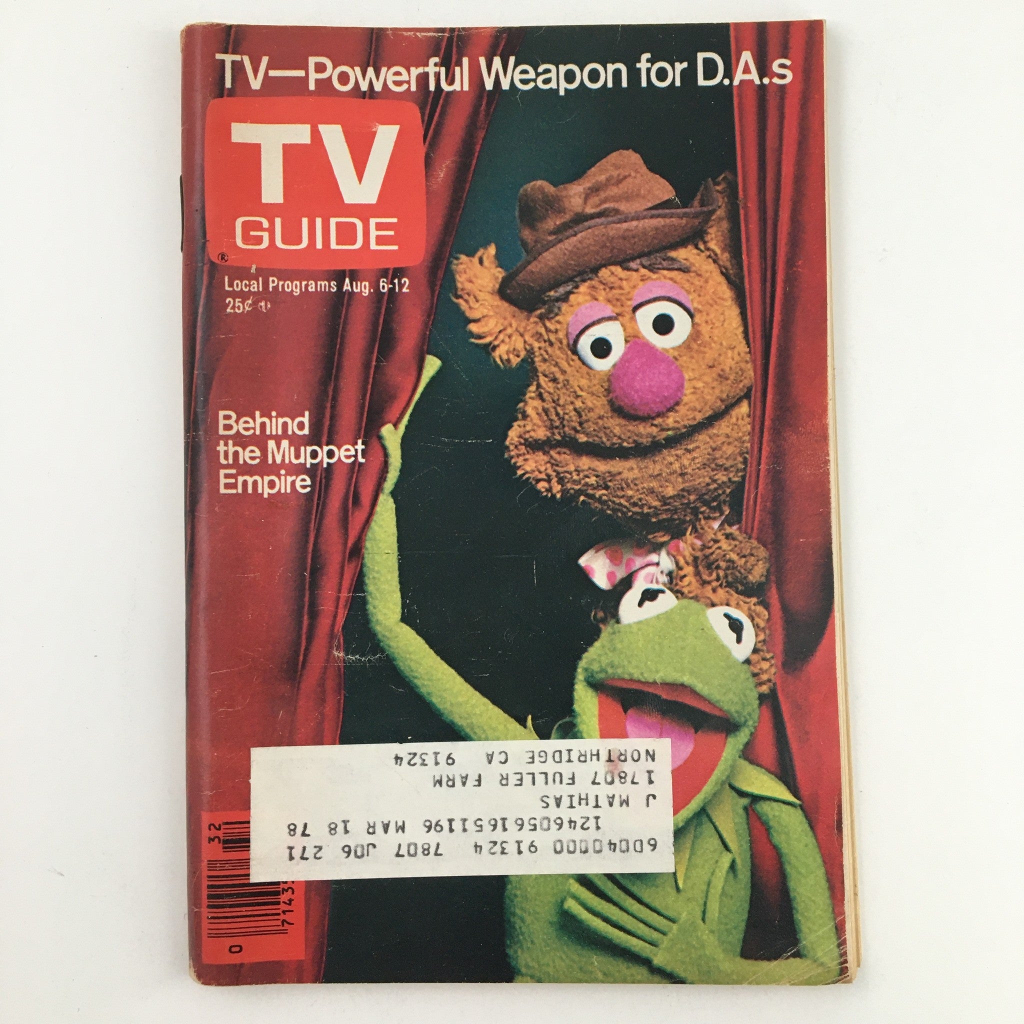 TV Guide Magazine August 6 1977 Fozzie Bear and Kermit the Frog L.A. Edition