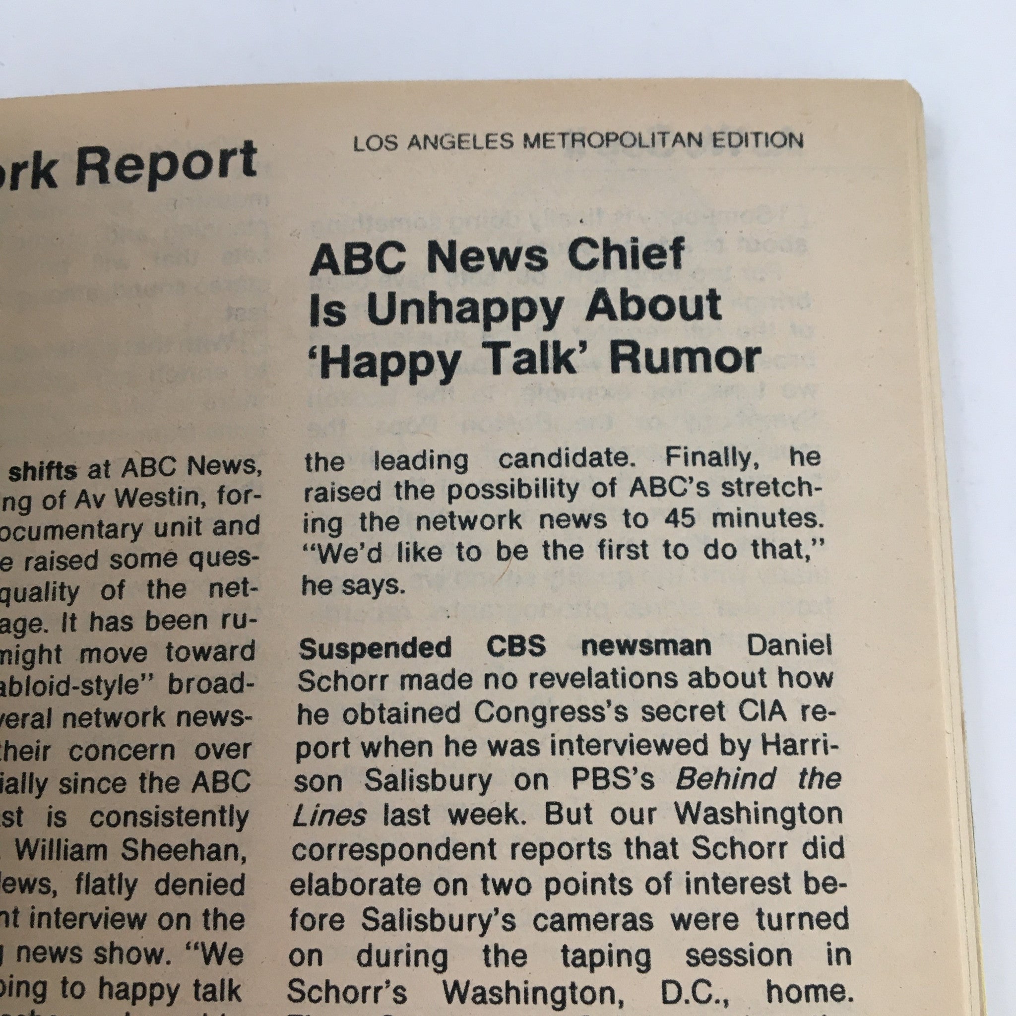 Network report section from TV Guide Magazine March 20 1976 discussing ABC News and media shifts, reflecting the landscape of television journalism during that time.