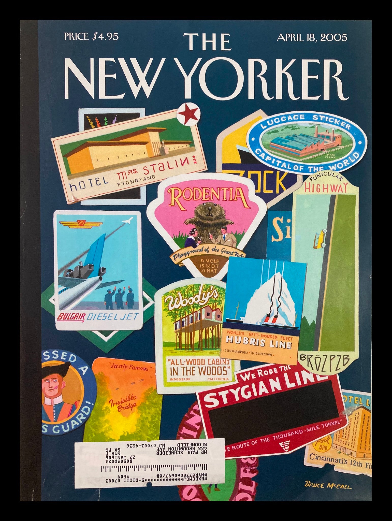 COVER ONLY The New Yorker April 18 2005 The Joys of Travel by Bruce McCall