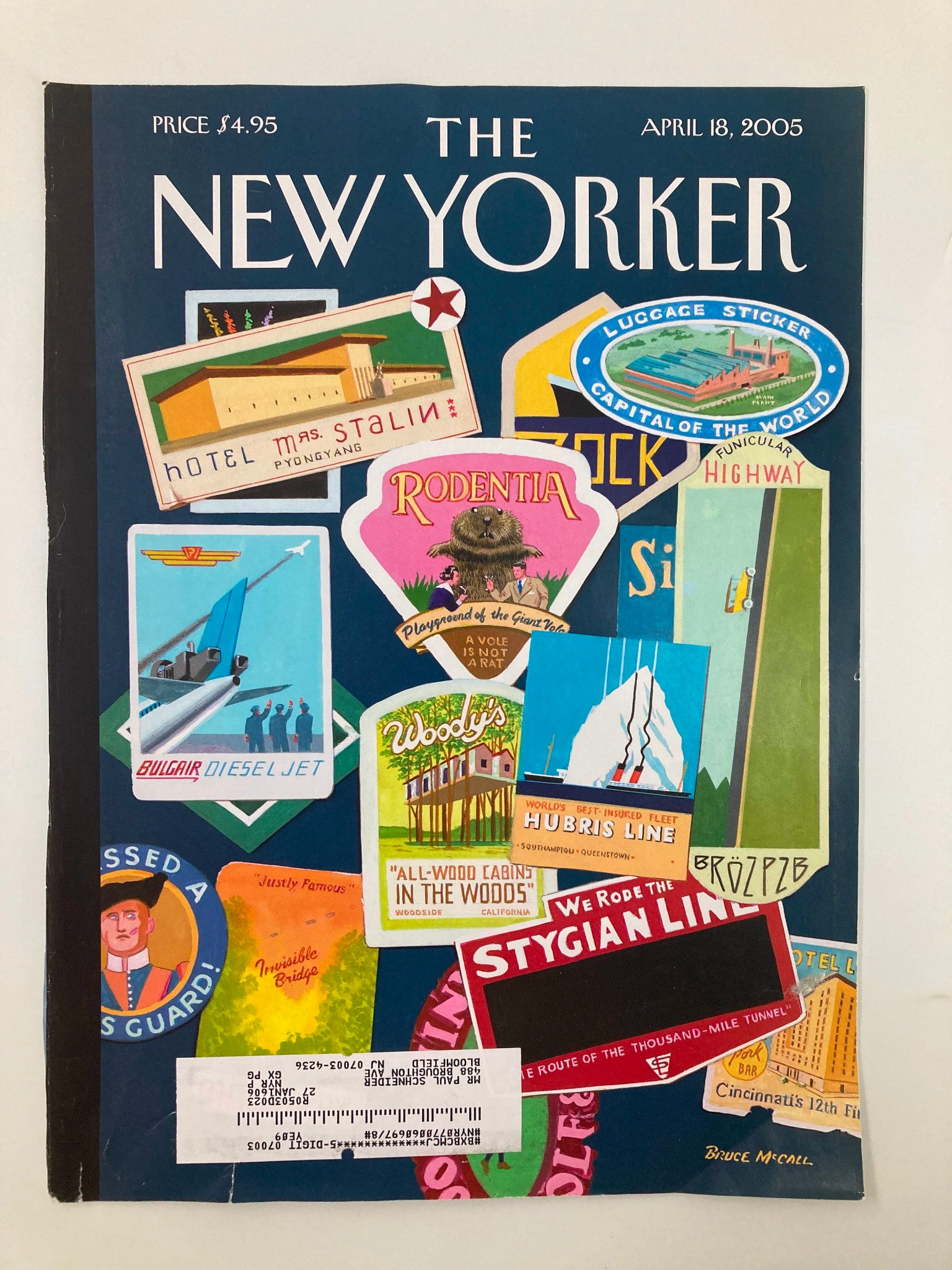 COVER ONLY The New Yorker April 18 2005 The Joys of Travel by Bruce McCall