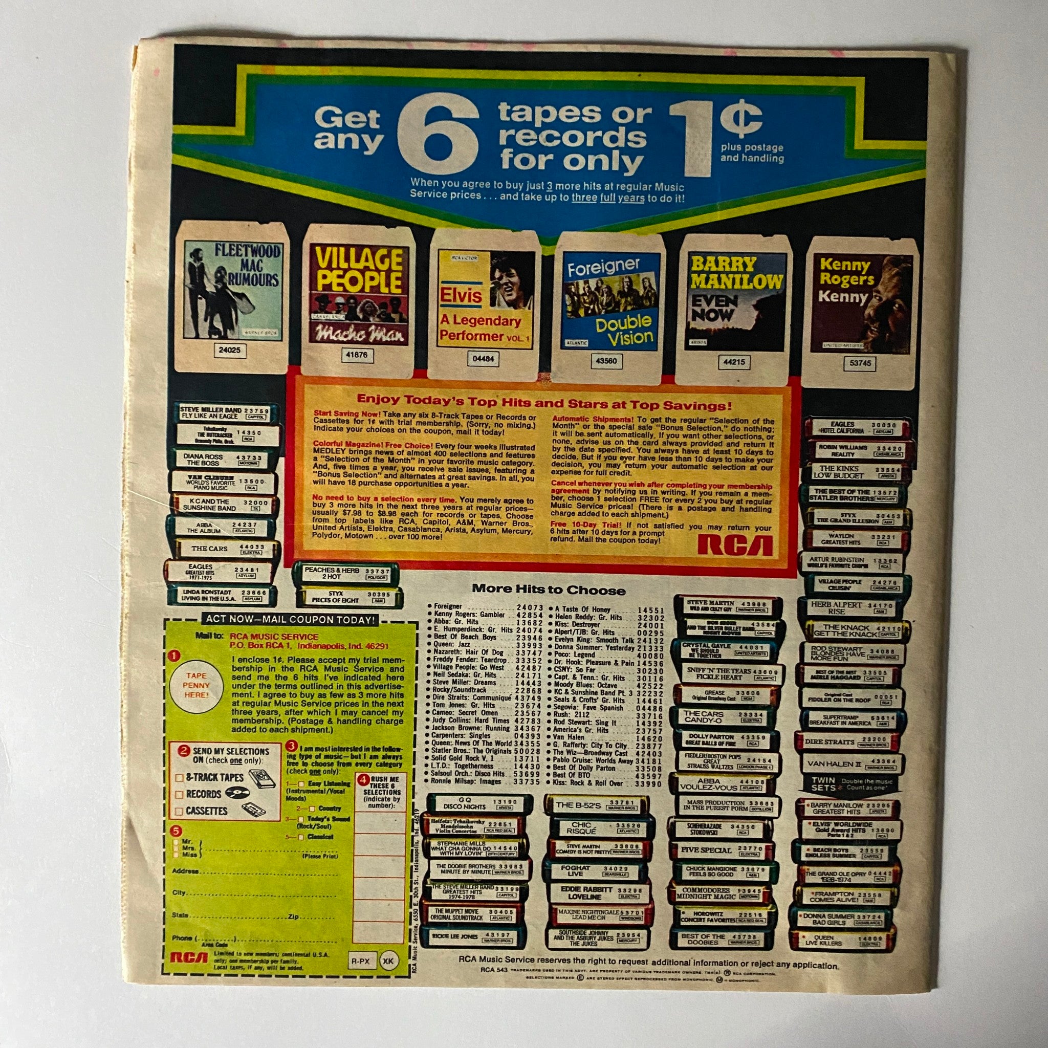 Back cover of The El Paso Times Magazine December 30 1979 displaying a record advertisement with music options and promotional offers.