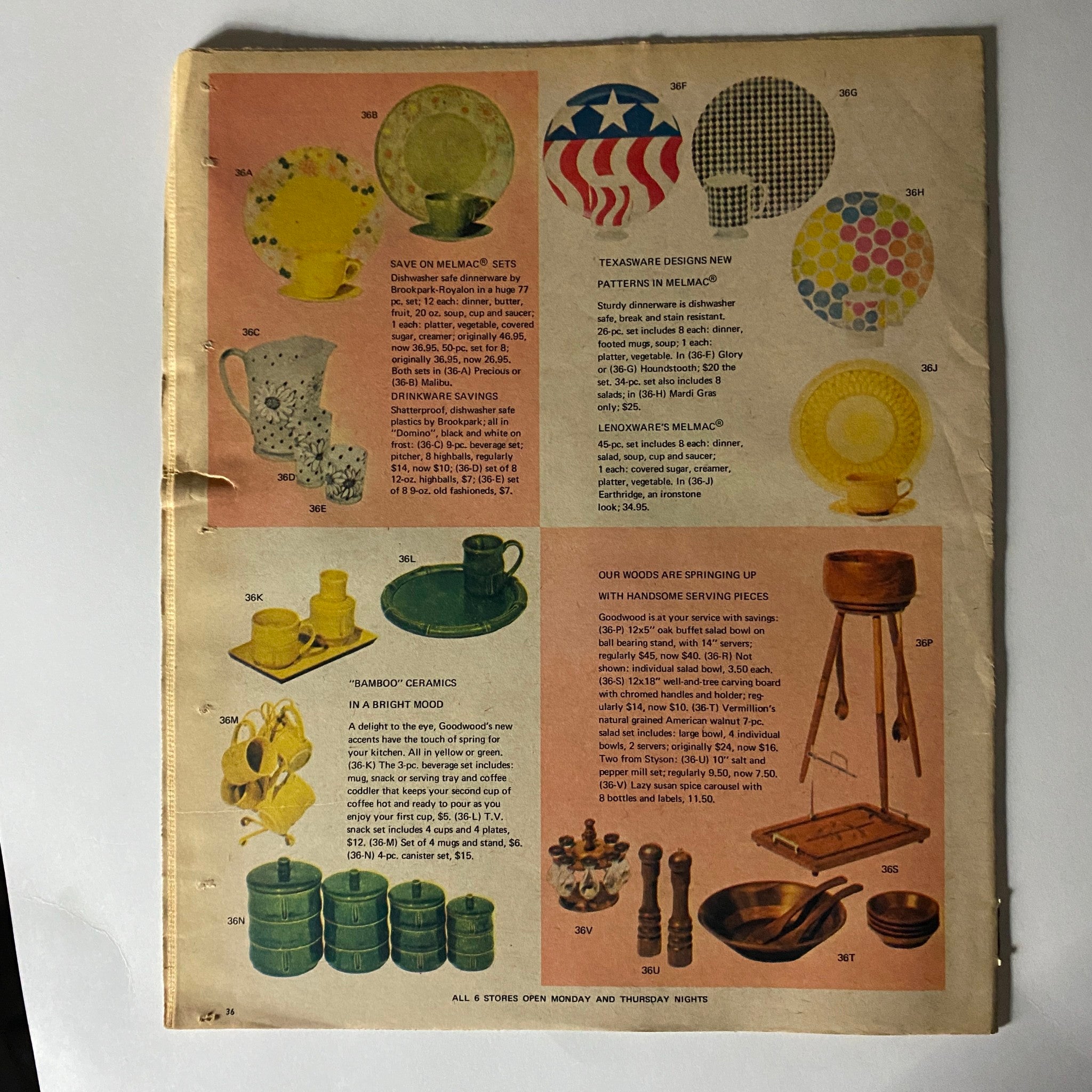 Vintage advertisement layout featuring kitchenware and ceramic products from Bloomingdale's, part of The New York Times Magazine Bloomingdale's No Label.