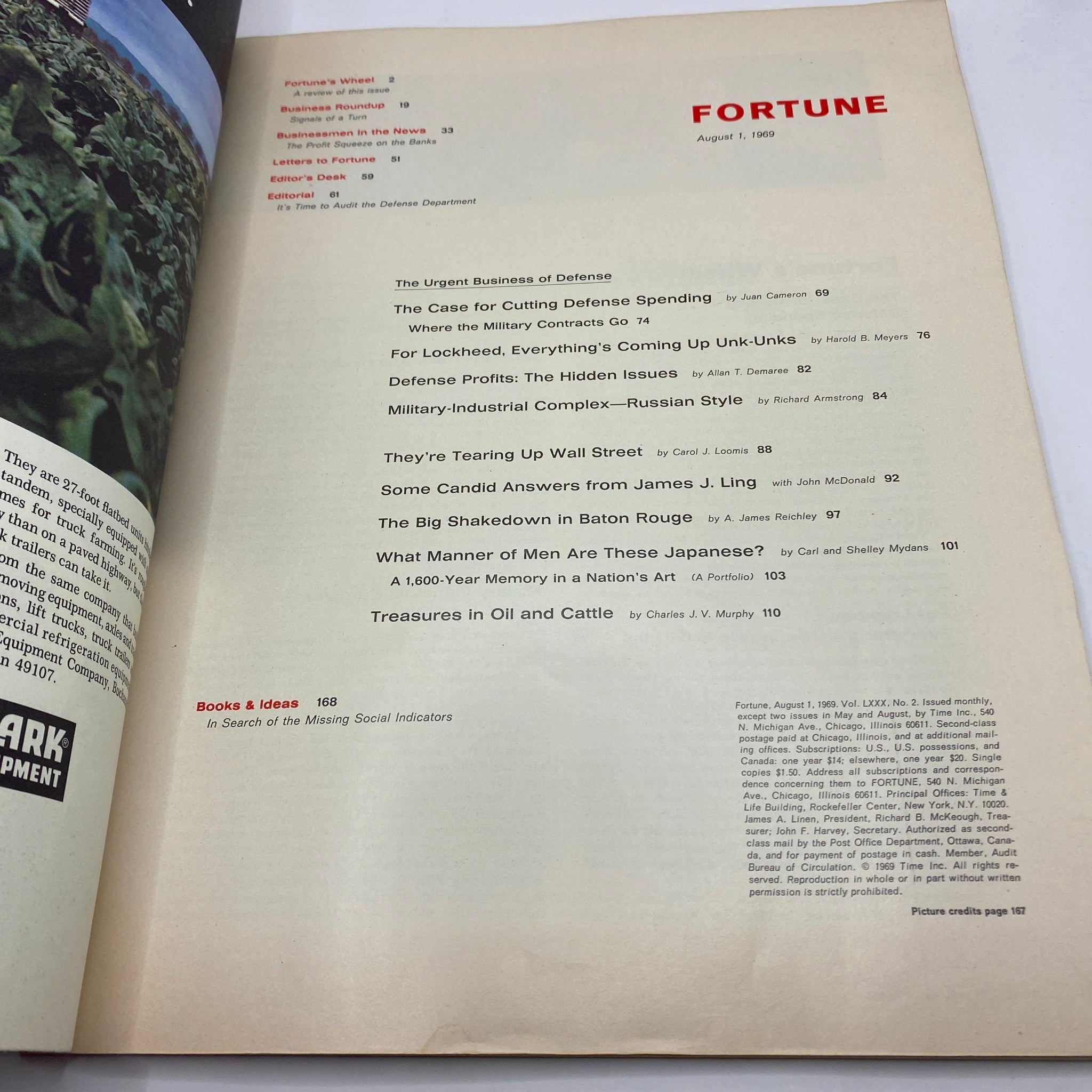 VTG Fortune Magazine August 1, 1969 Jimmy Ling's Own Story No Label