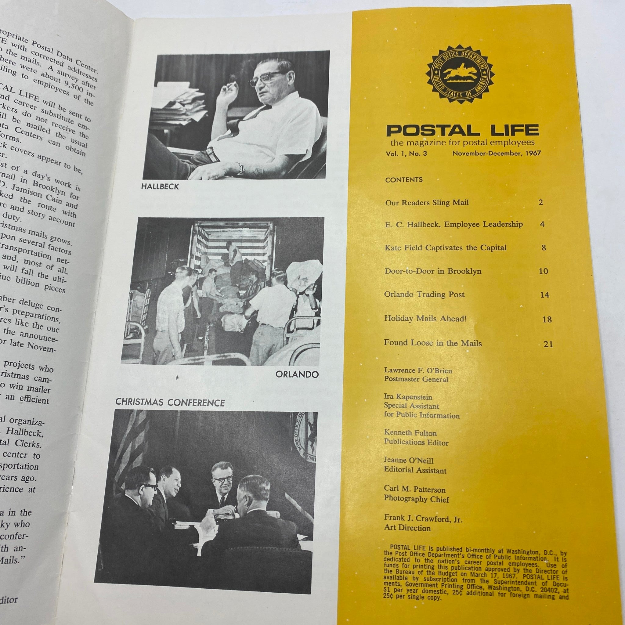 VTG Postal Life Magazine November 1967 E. C. Hallbeck, Employee Leadership