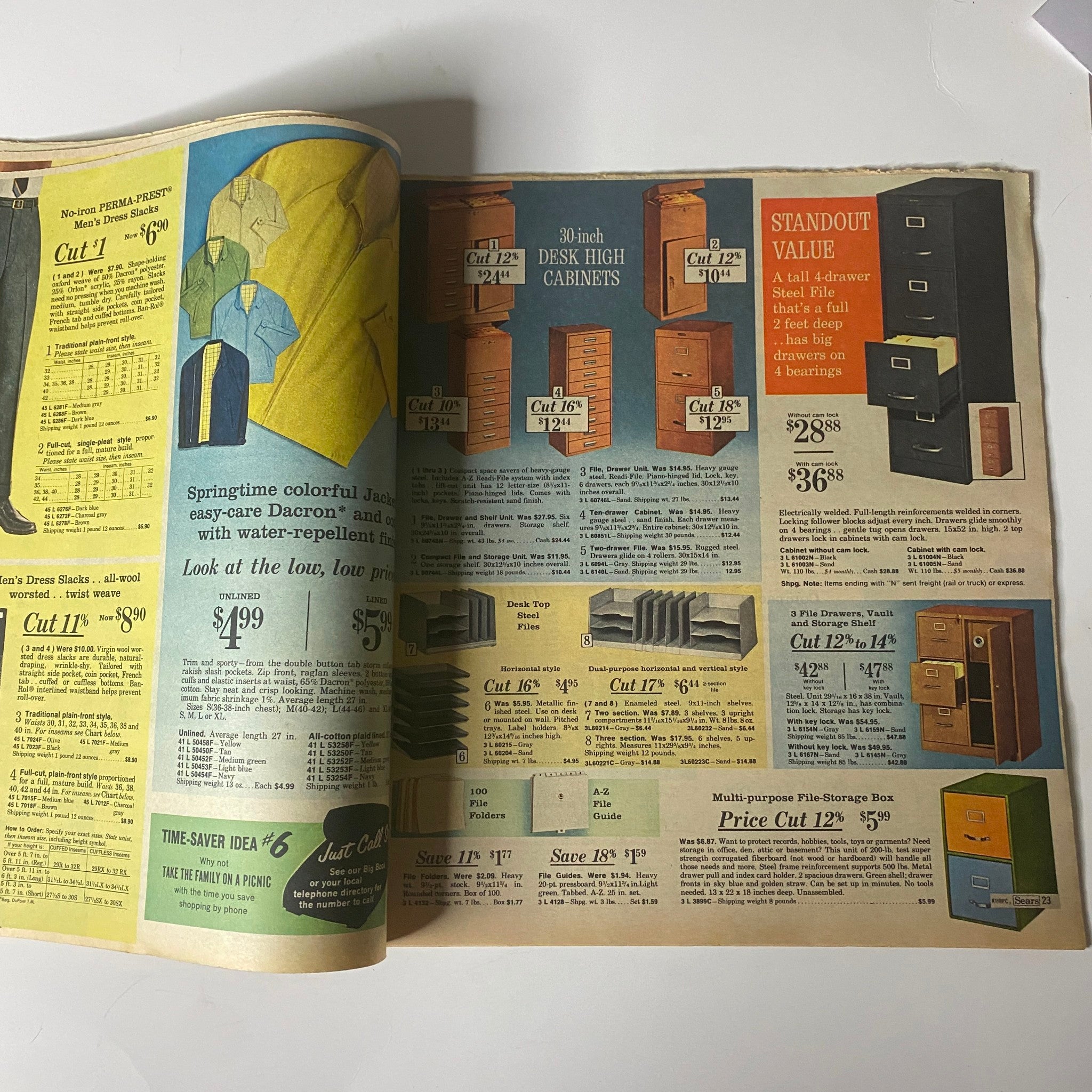 1968 Sears Perma-Prest Casuals Catalog displaying a variety of furniture options including desk cabinets, showcasing stylish home furnishings.