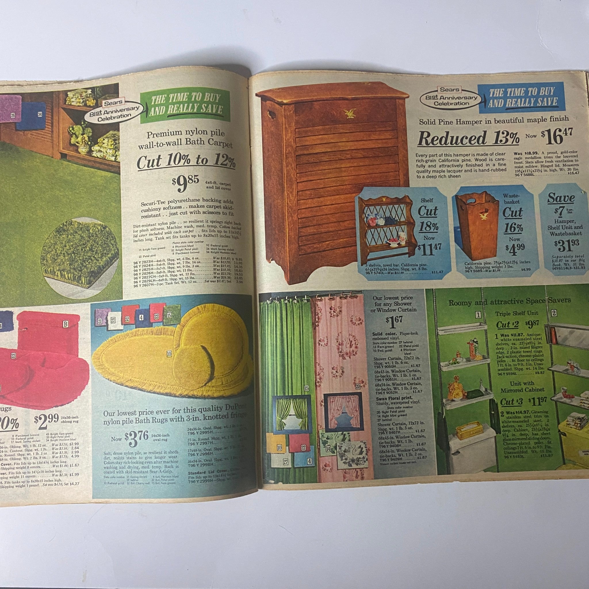 1967 Sears Perma-Prest Pants Catalog page displaying home goods with price reductions on decorative items and linens.