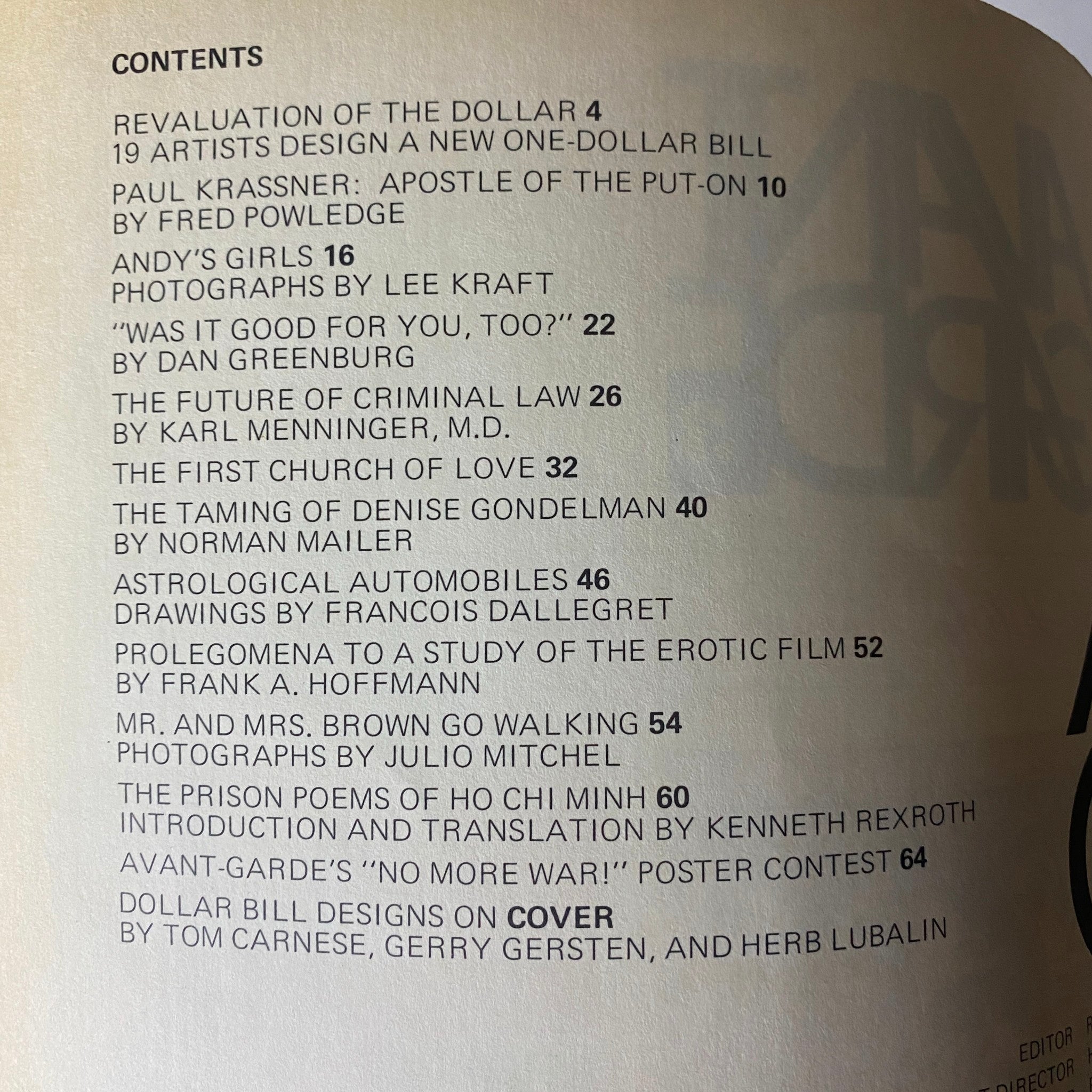 Avant Garde Magazine May 1968 #3 Revaluation of the Dollar: 19 Artists Design VG