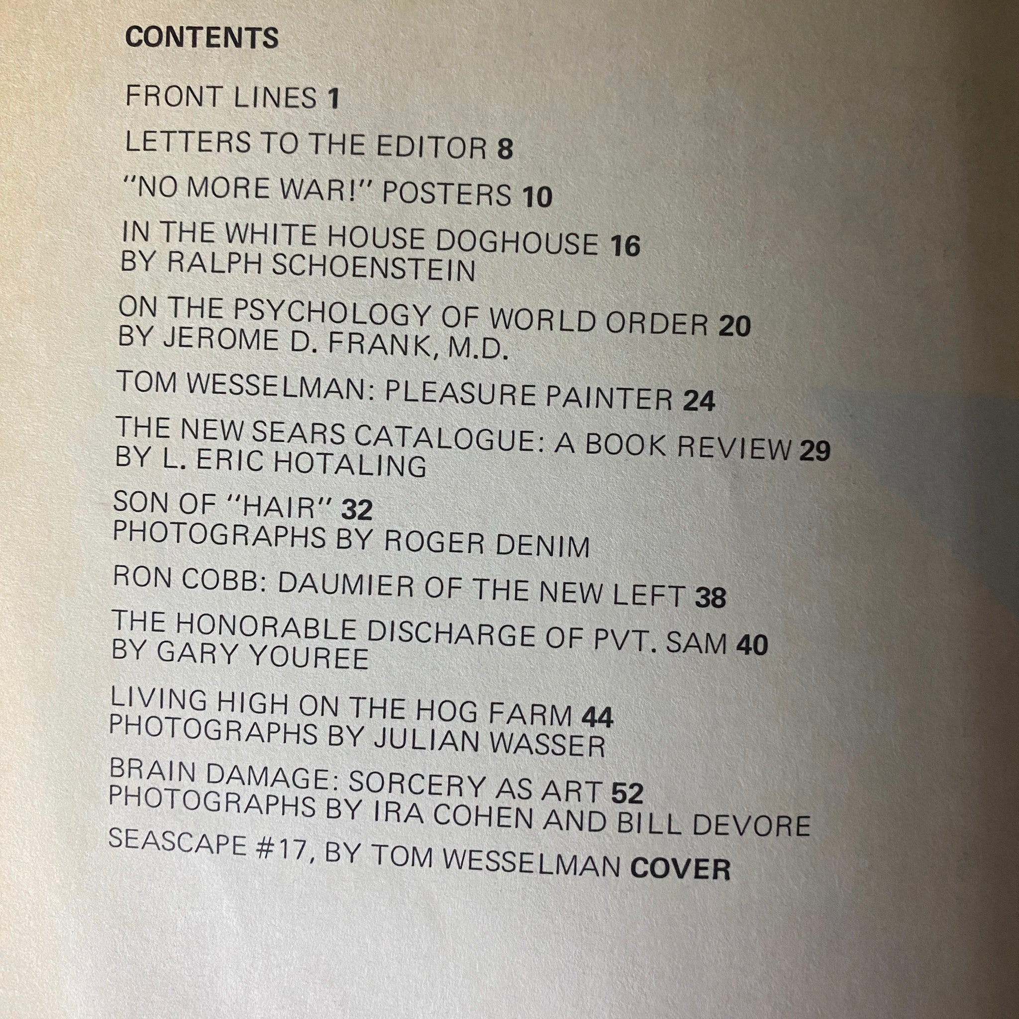 Avant Garde Magazine November 1968 #5 No More War Posters No Label