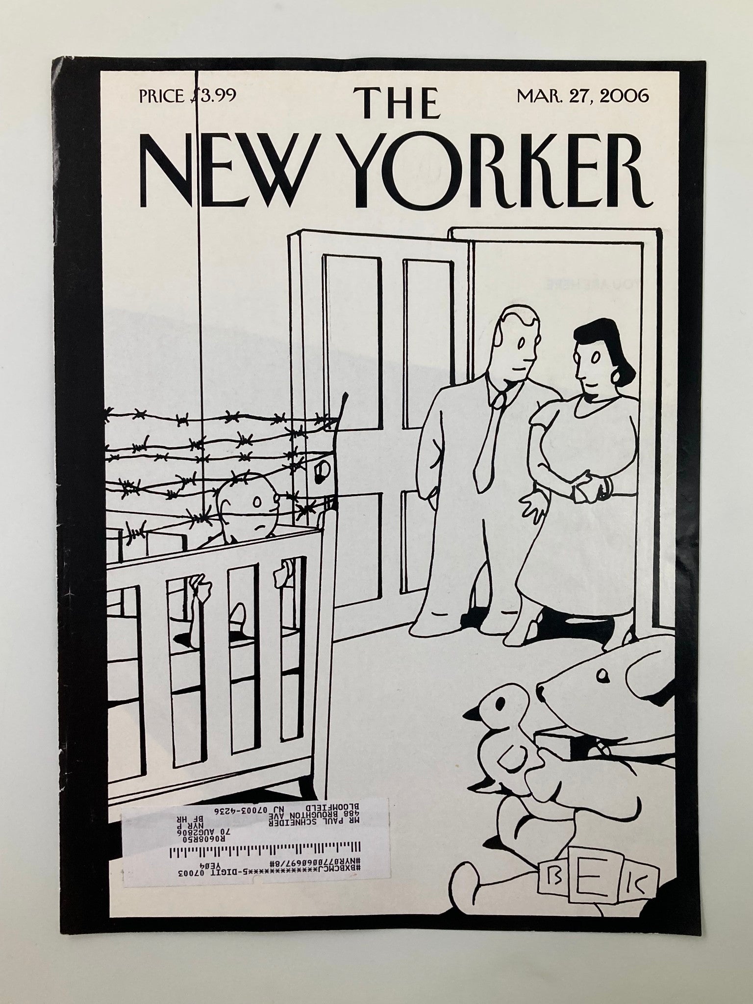 COVER ONLY The New Yorker March 27 2006 Barbwire Crib by Bruce Eric Kaplan