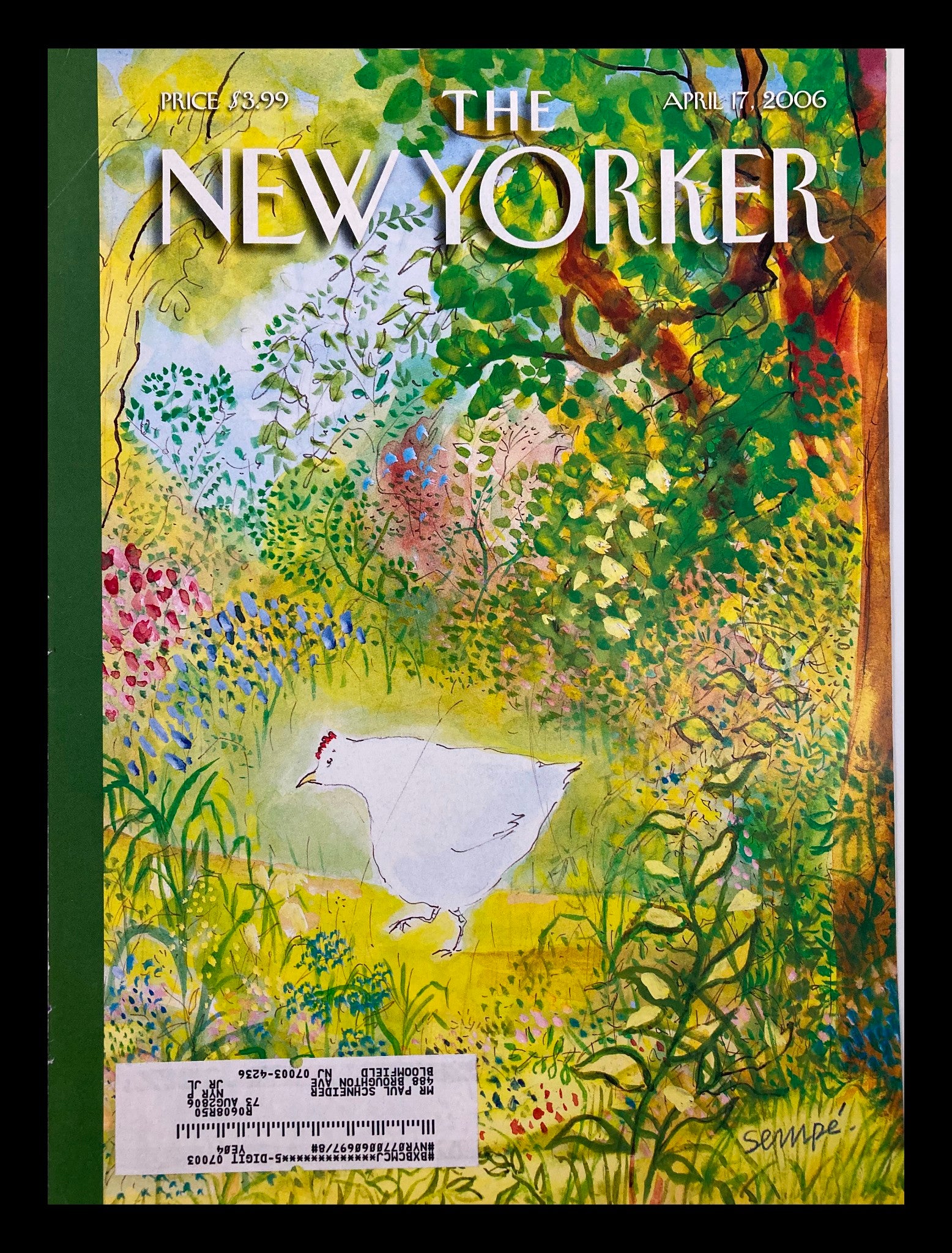 COVER ONLY The New Yorker April 17 2006 Spring Chicken by Jean-Jacques Sempe