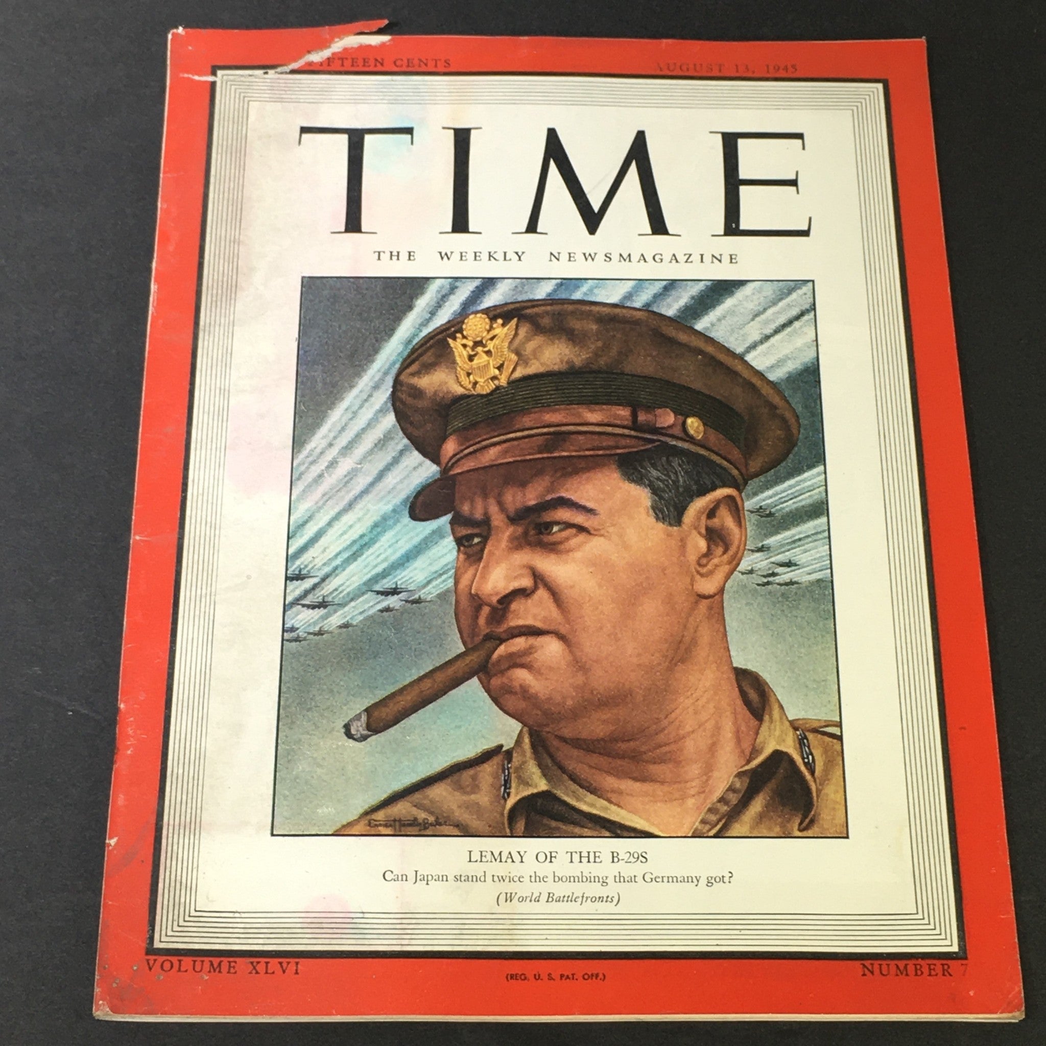 VTG Time Magazine Vol. 46 #7 August 13 1945 - General Curtis LeMay of the B-29S